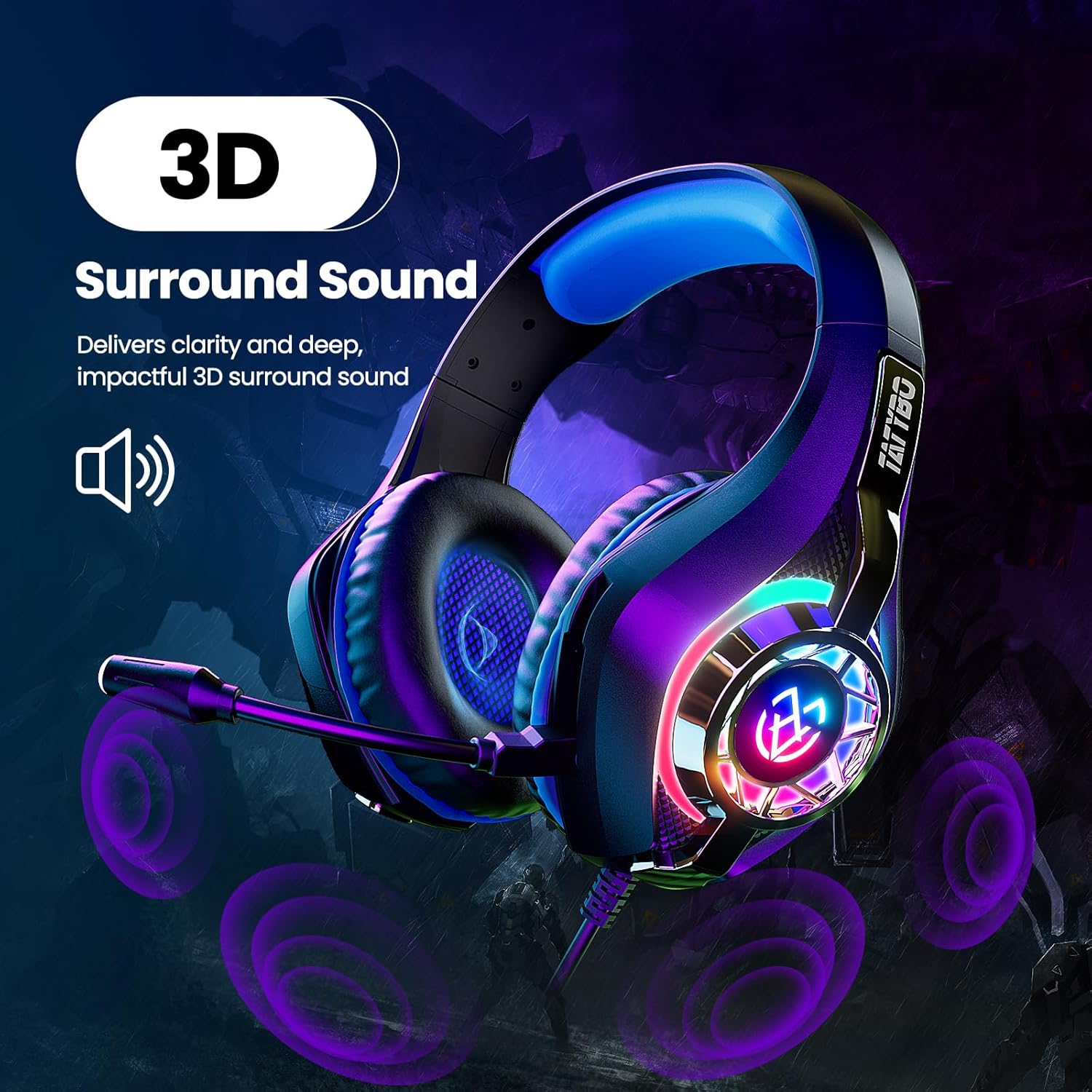 Audifonos gamer luz led microfono flexible ps4 ps5 pc nintendo switch sonido 50mm ultralivianos aluminio