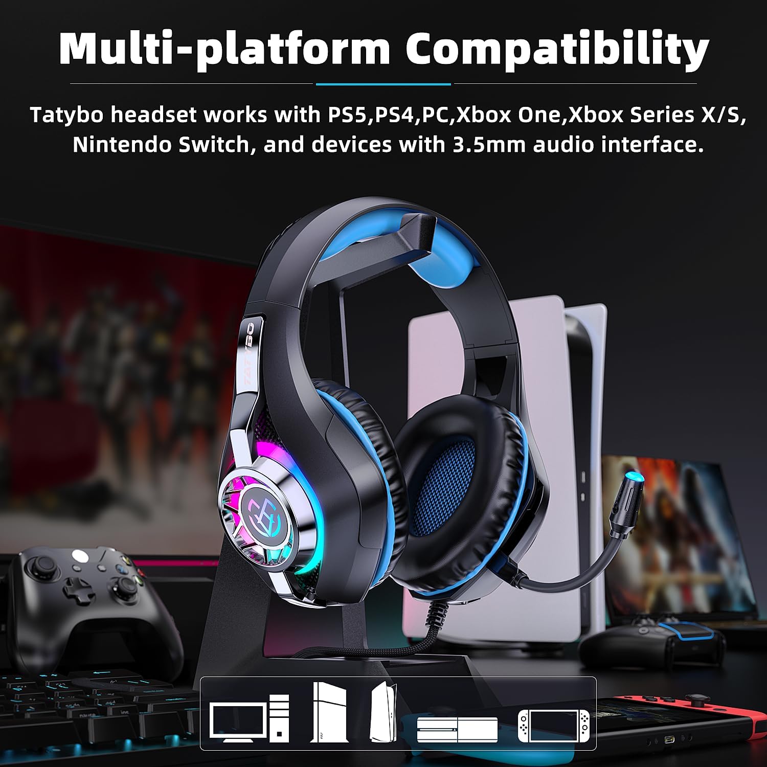 Audifonos gamer luz led microfono flexible ps4 ps5 pc nintendo switch sonido 50mm ultralivianos aluminio