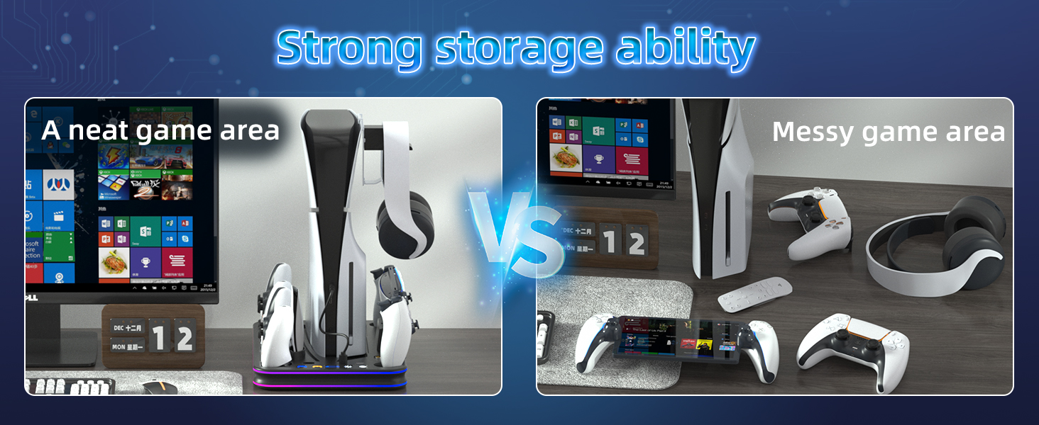 Base cargador ps5 slim ventilador turbo soporte vertical estacion carga controles ps portal luces rgb