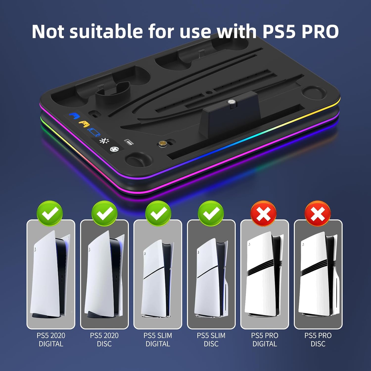 Base cargador ps5 slim ventilador turbo soporte vertical estacion carga controles ps portal luces rgb