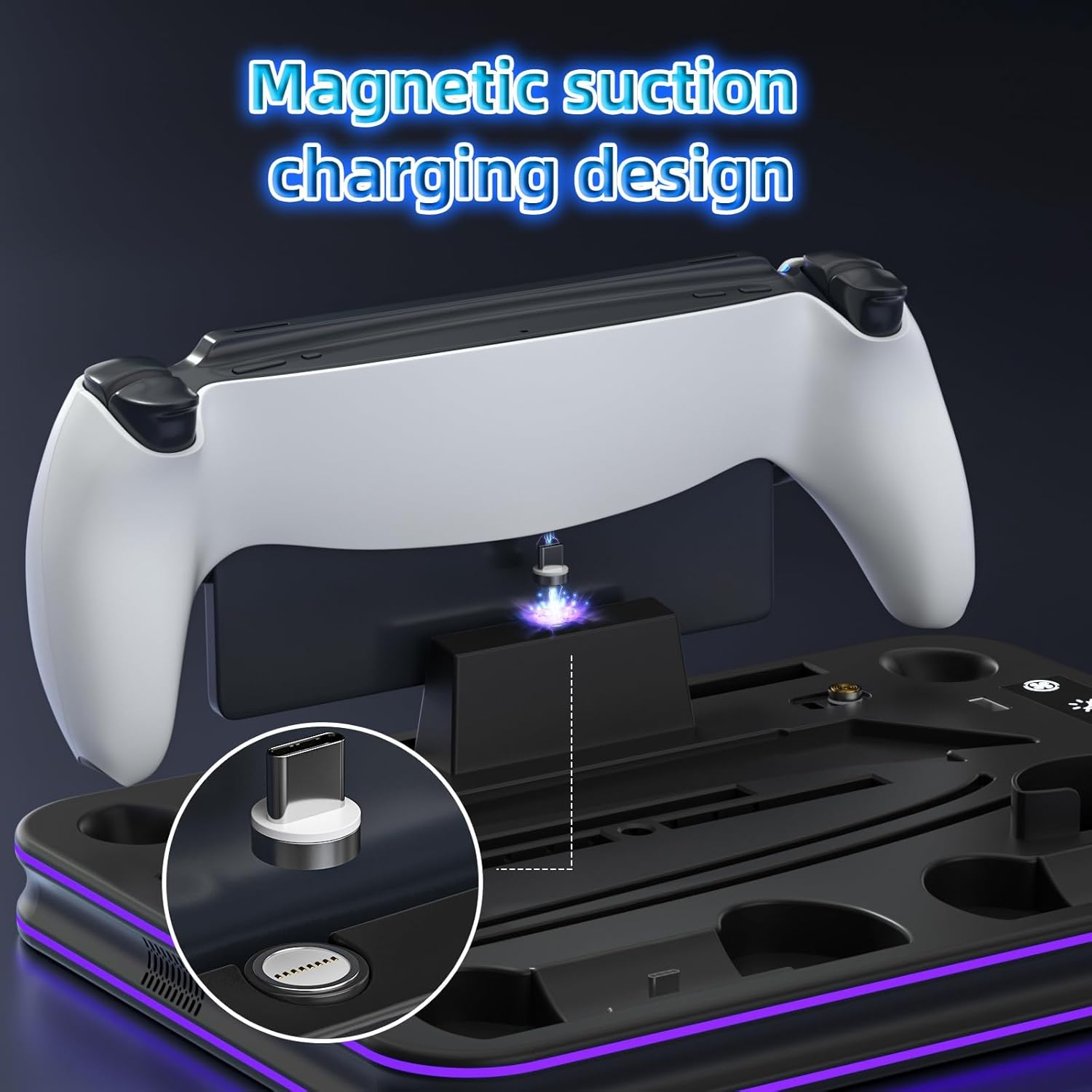 Base cargador ps5 slim ventilador turbo soporte vertical estacion carga controles ps portal luces rgb