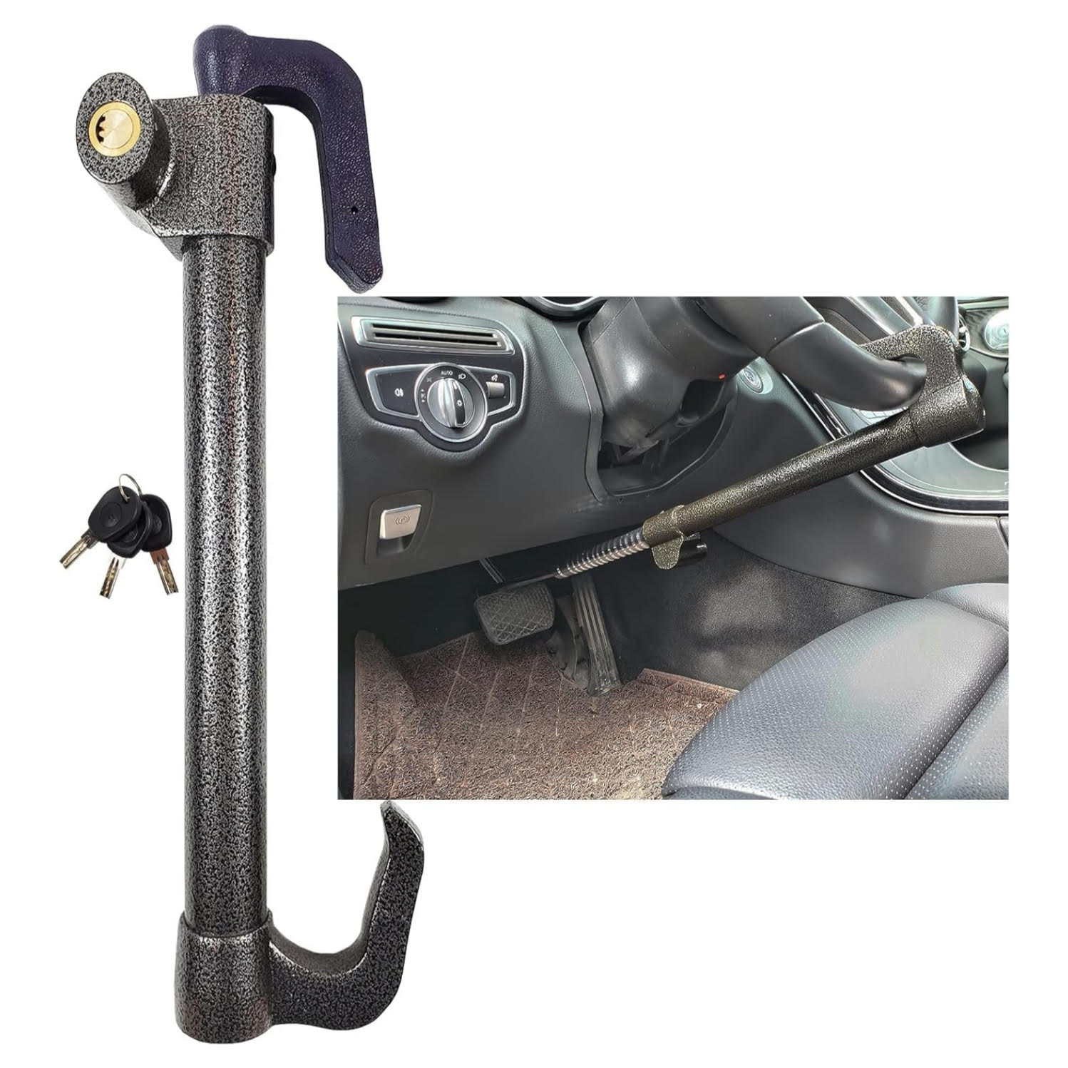 Traba volante y pedal de acero de 85 centimetros antirrobo para auto