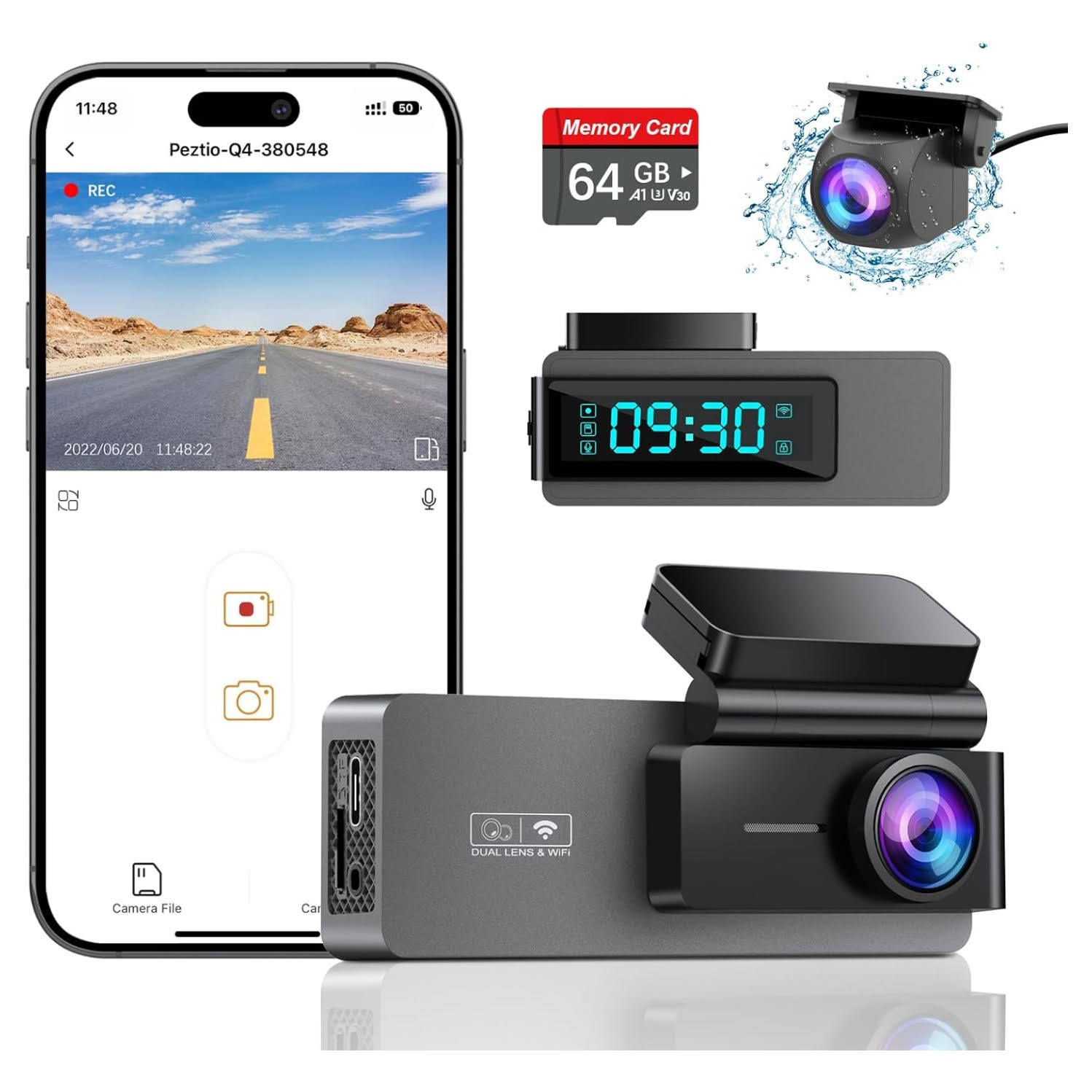 Camara de seguridad doble para auto grabacion 4K frontal y trasera con memoria de 64GB gratis