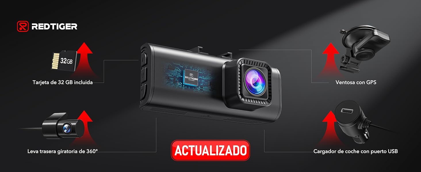 Camara de auto Redtiger 4k frontal y trasera con GPS WiFi y memoria gratis instalada