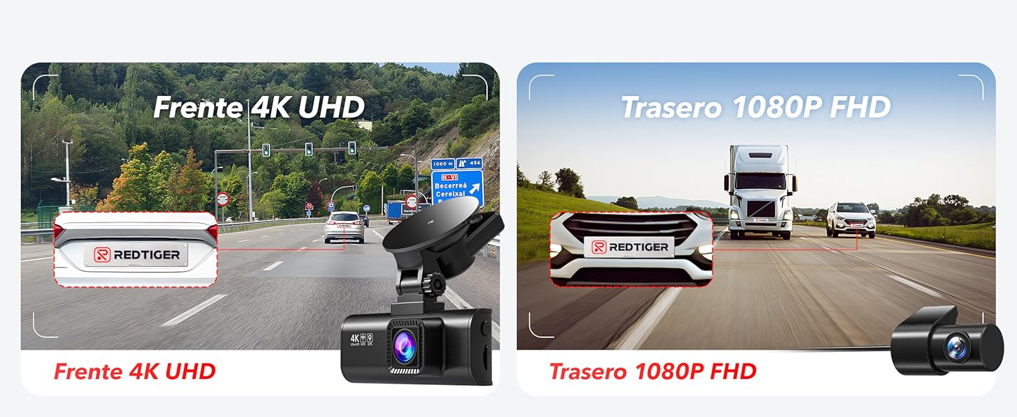 Camara de auto Redtiger 4k frontal y trasera con GPS WiFi y memoria gratis instalada