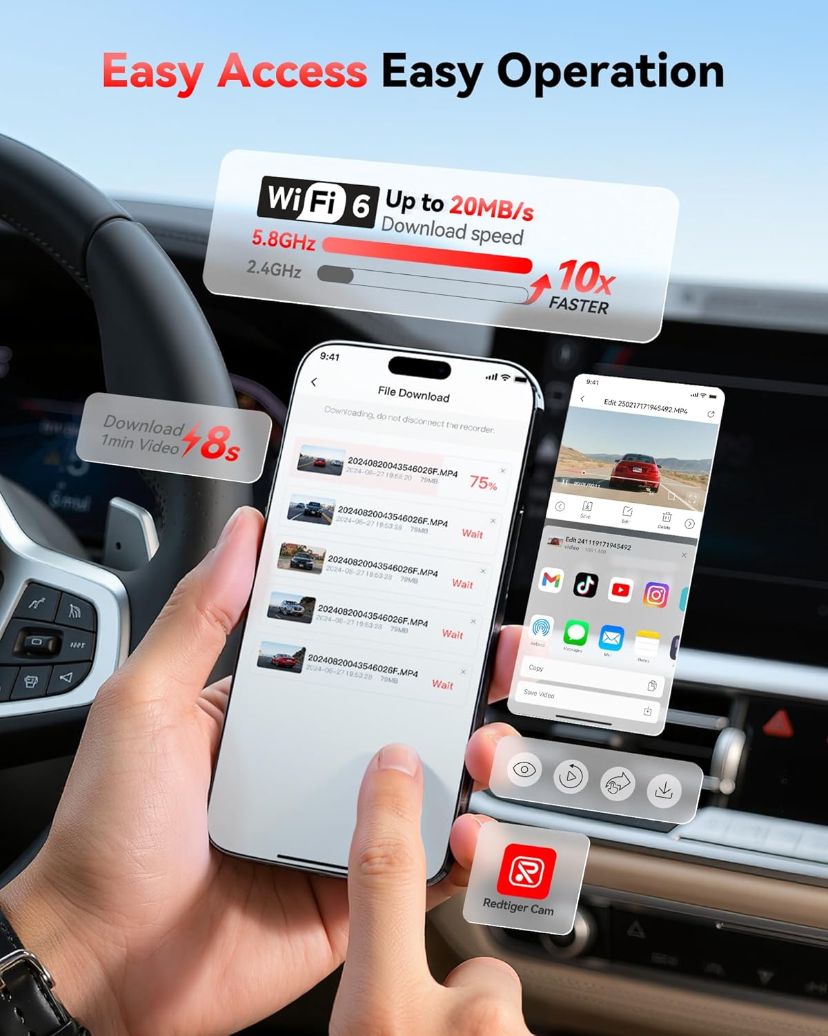 Camara de auto Redtiger 4k frontal y trasera con GPS WiFi y memoria gratis instalada