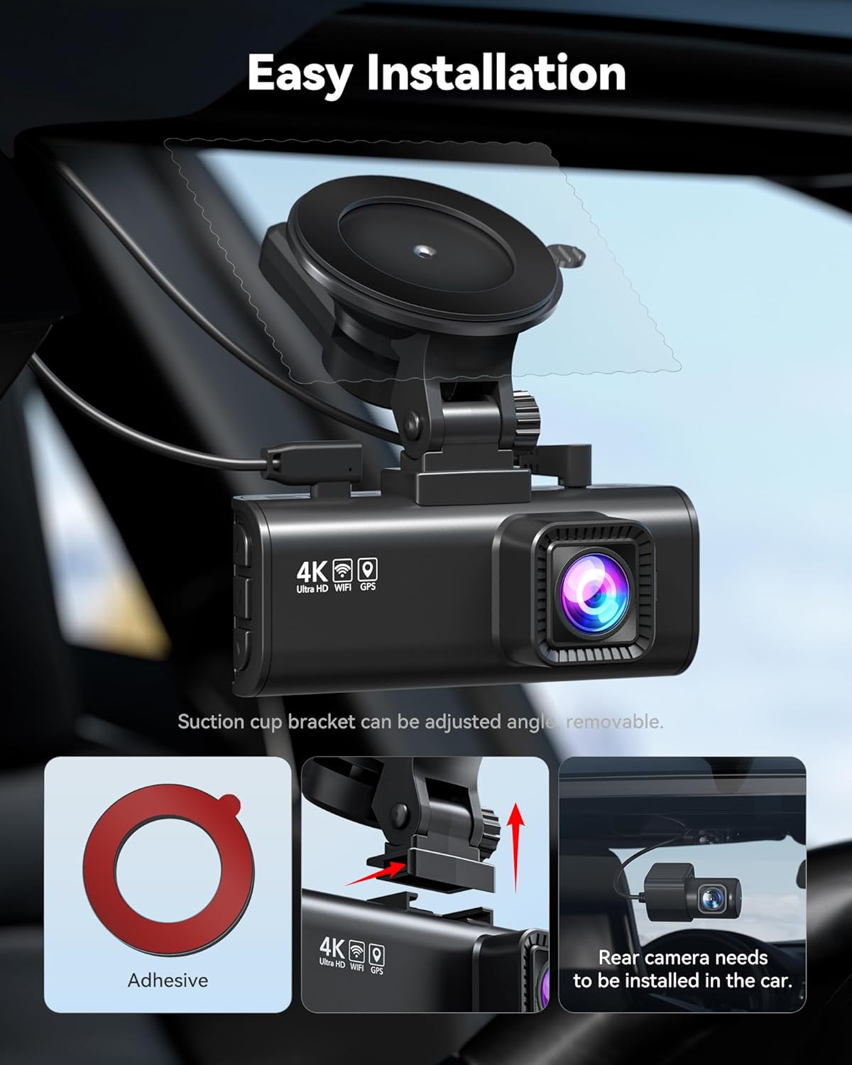 Camara de auto Redtiger 4k frontal y trasera con GPS WiFi y memoria gratis instalada