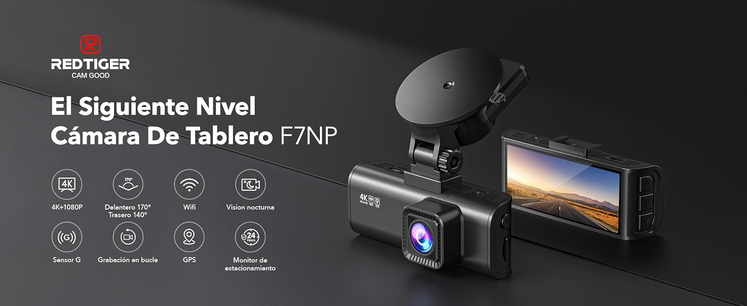 Camara de auto Redtiger 4k frontal y trasera con GPS WiFi y memoria gratis instalada