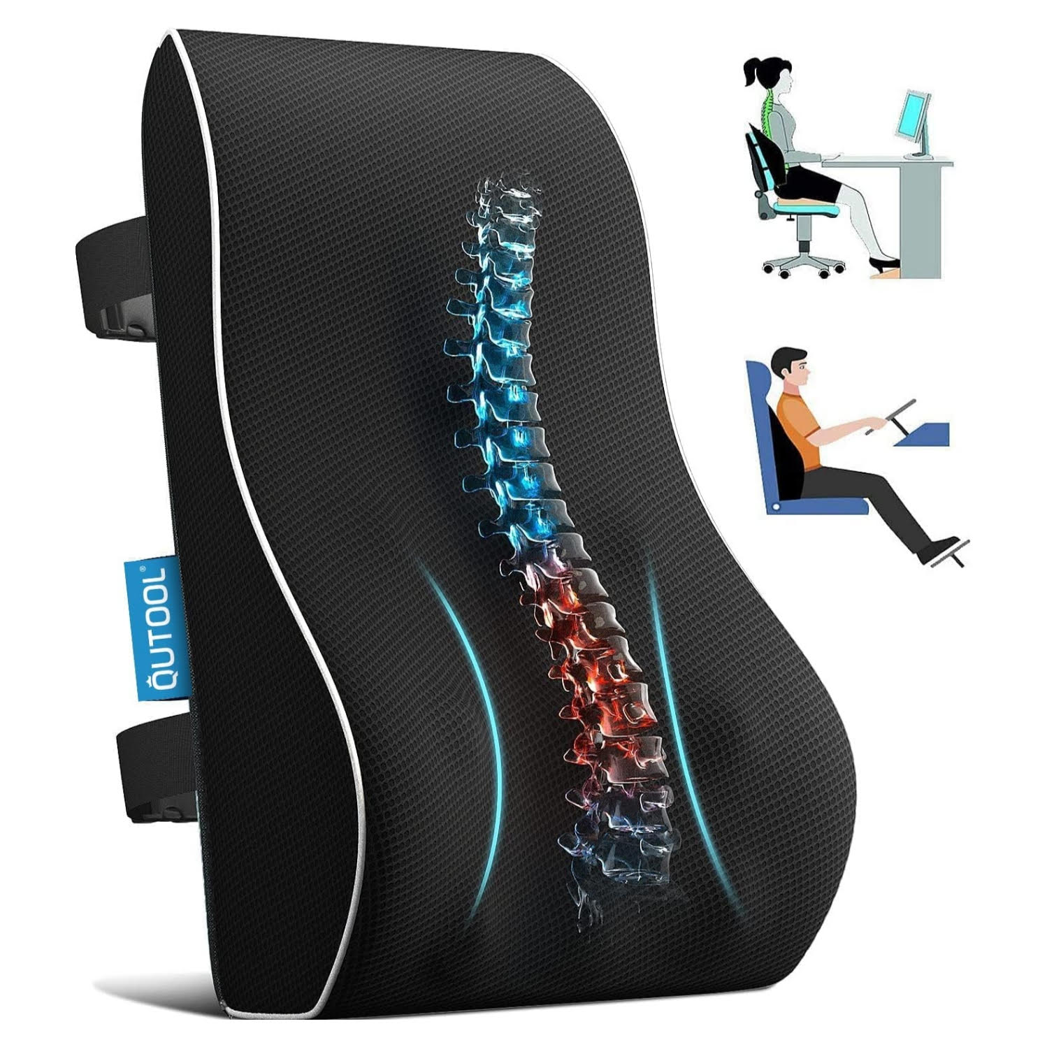 Cojin lumbar ergonomico viscoelastico medidas 34x42 y 33x33 centimetros para silla o auto