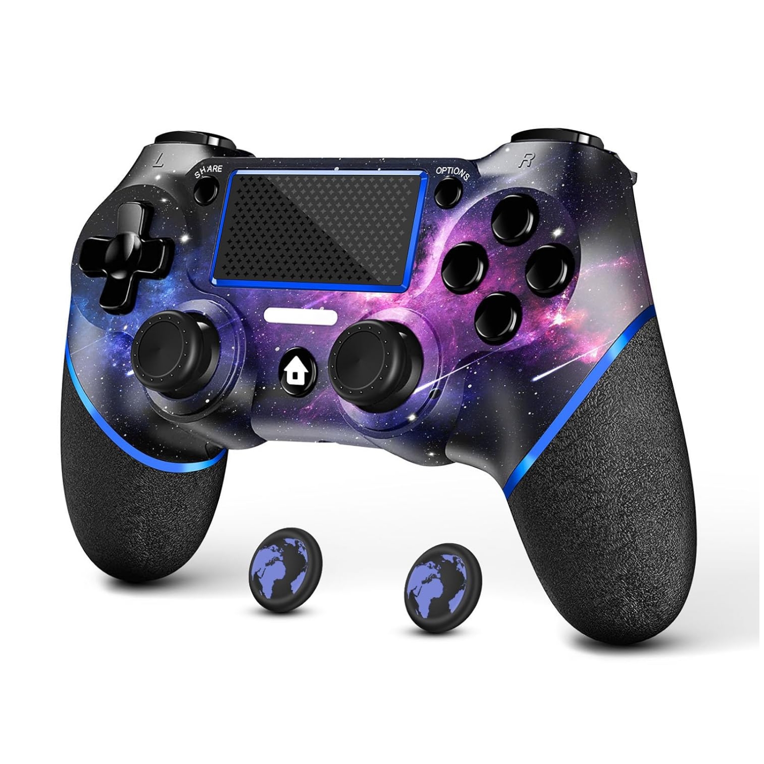 Control inalambrico PS4 PC joystick diseño galaxia bluetooth boton turbo anti sudor usb-c grips