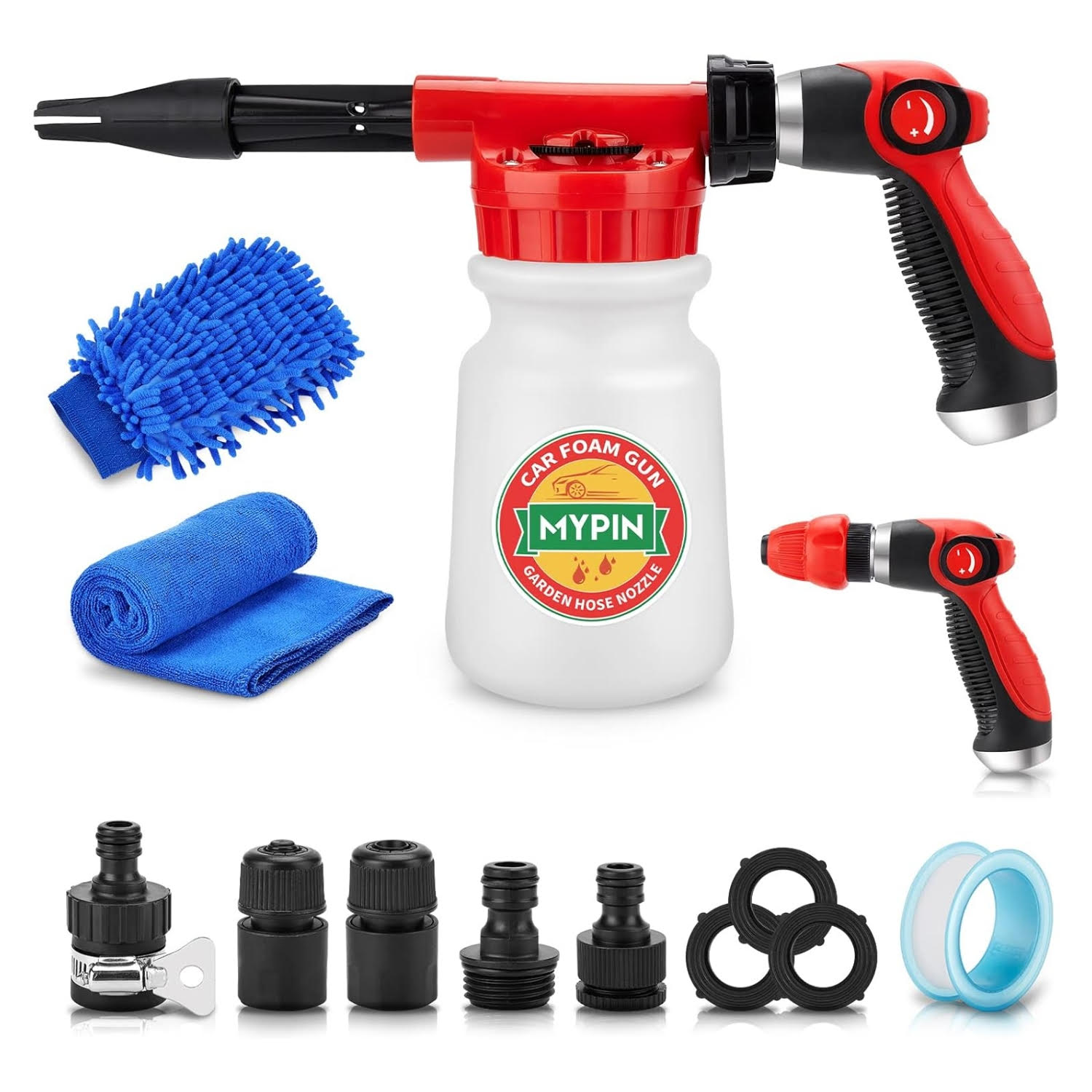 Pistola lanza espuma de 1 litro kit 16 en 1 para lavar auto y regar jardin con manguera