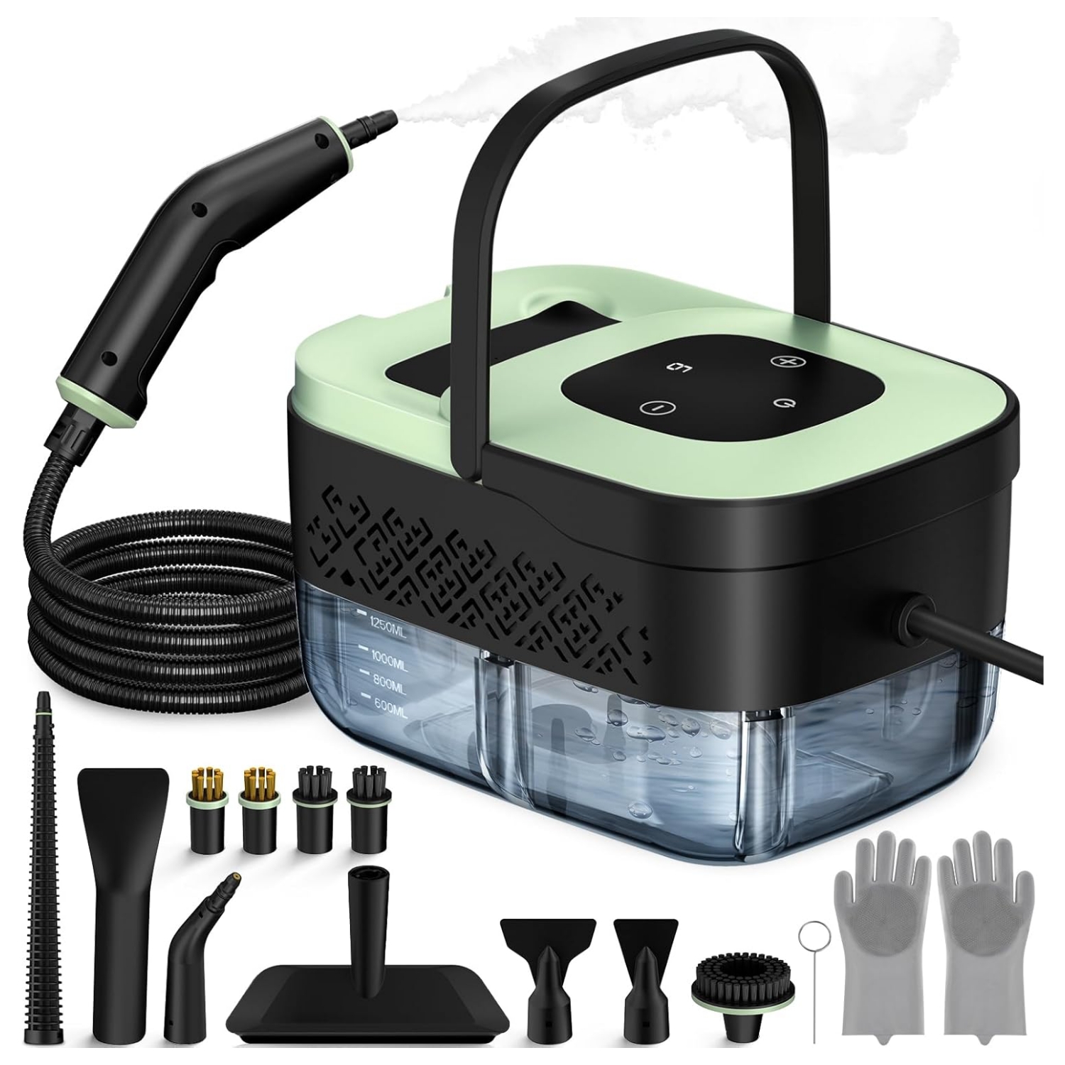Limpiador a vapor portatil 1500w maquina limpieza tapiz auto alfombras sanitizador acaros 16 accesorios vaporizador mano
