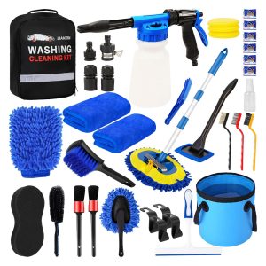 Kit de lavado para auto 40 piezas con pistola lanza espuma trapeador de 64 centimetros y balde plegable