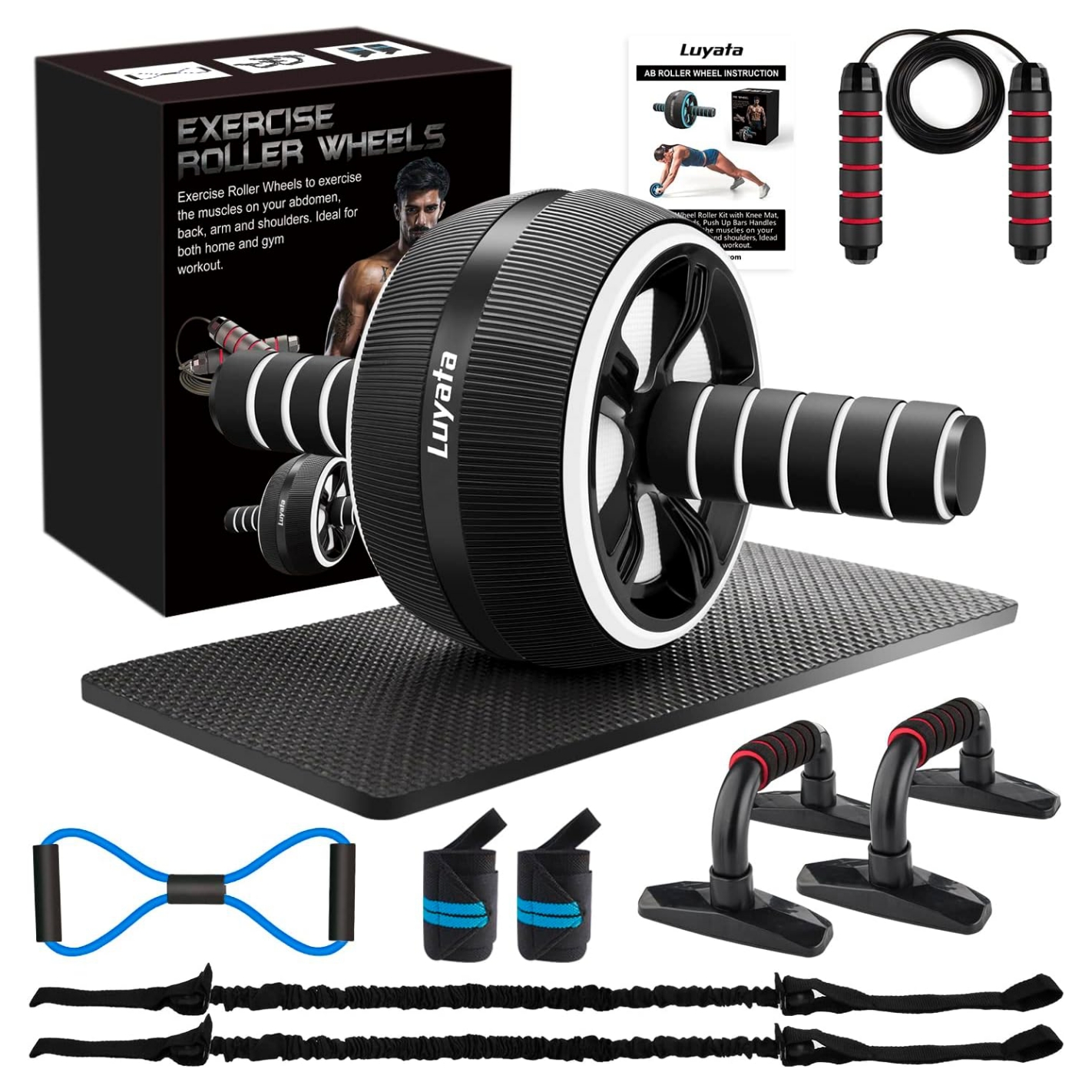 kit rueda abdominal 10 en 1 rodillo ultra ancho soporta 200kg mat rodillas soportes flexiones cuerda saltar fitness chile