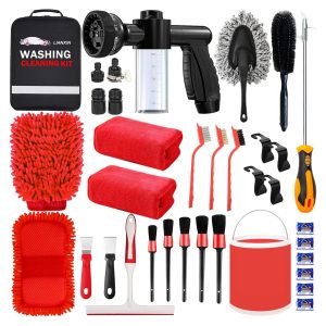 Kit de lavado para auto 37 piezas con pistola lanza espuma balde plegable y toallas microfibra