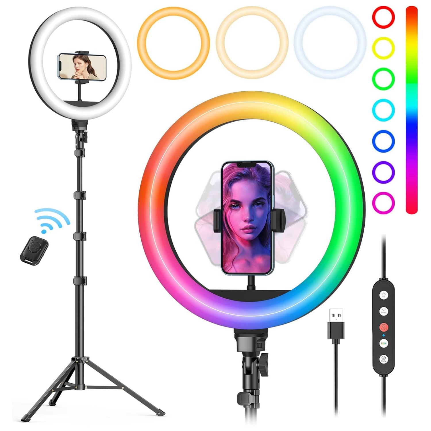 Aro de luz rgb de 26cm con tripode alto de 180cm y control remoto para tiktok en chile