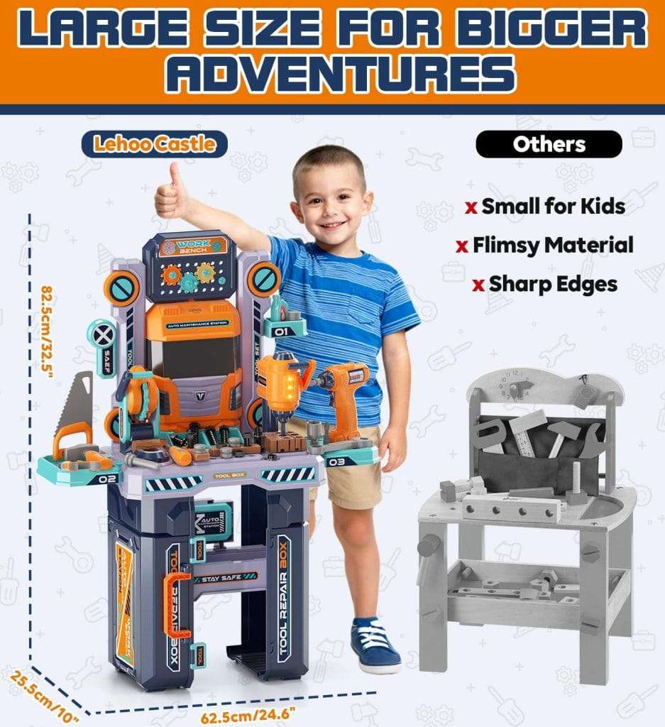 banco herramientas juguete niños 2 en 1 taller mecanico camion taladro electrico luz sonido regalo 3 años chile 83cm