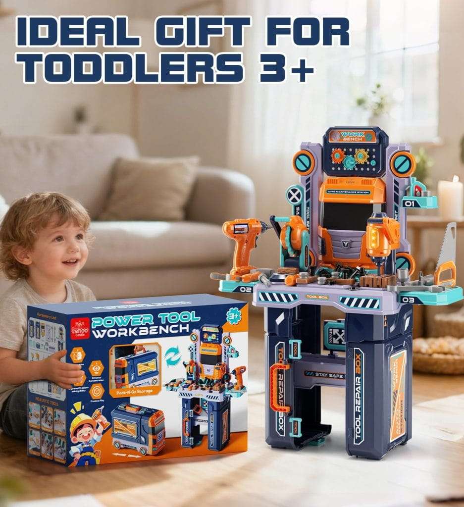 banco herramientas juguete niños 2 en 1 taller mecanico camion taladro electrico luz sonido regalo 3 años chile 83cm