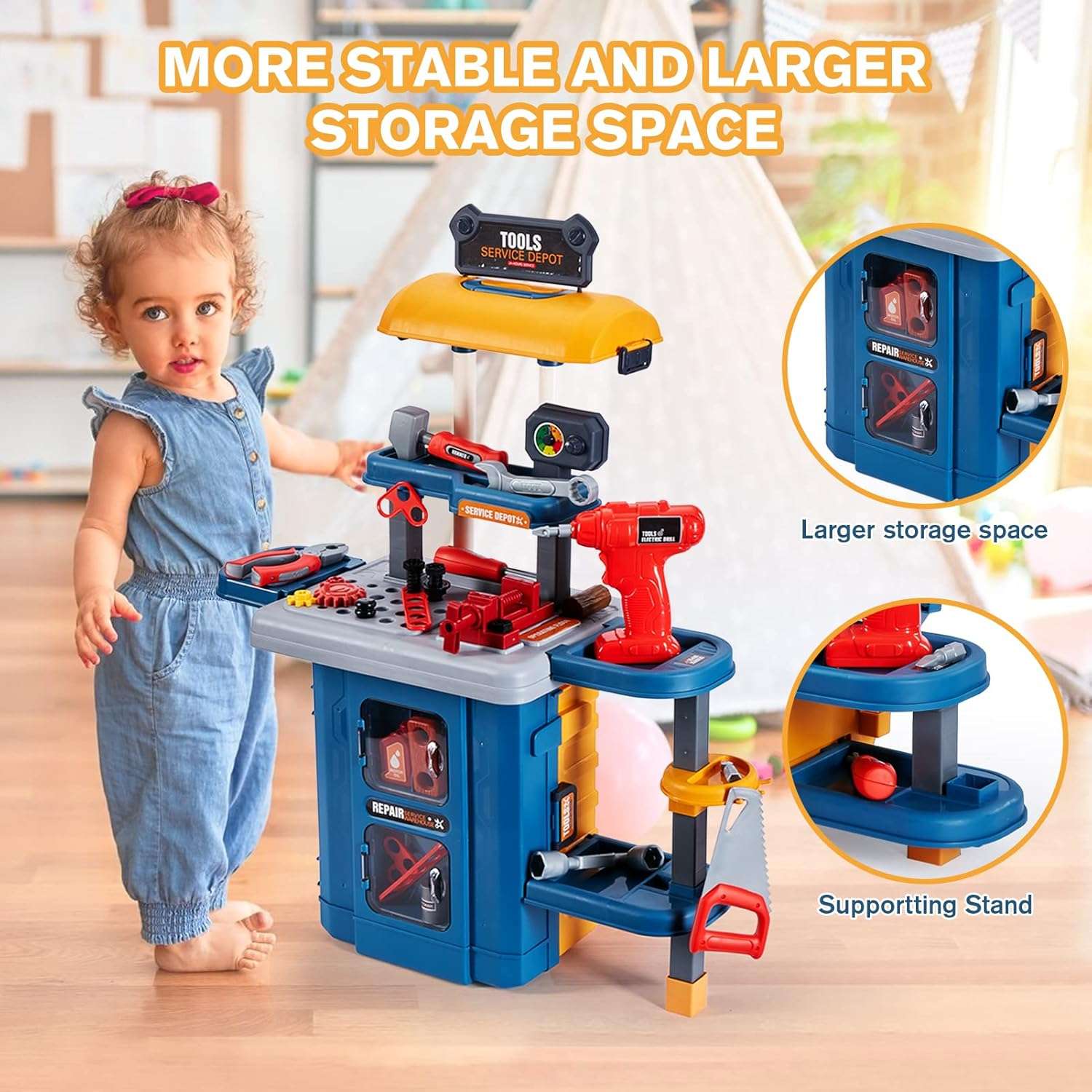banco herramientas juguete 3 en 1 maleta niños taladro electrico disfraz ingeniero taller mecanico portatil regalo 2 años chile