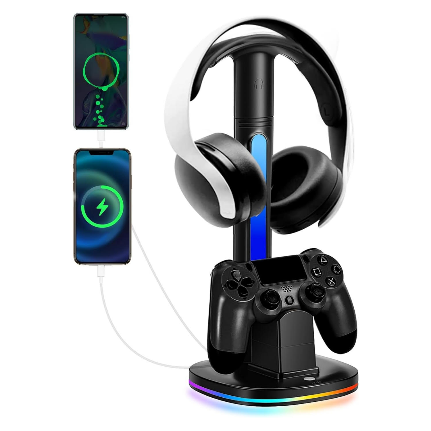 base de carga para control playstation 4 con soporte para audifonos y luces rgb ideal para gamers en chile