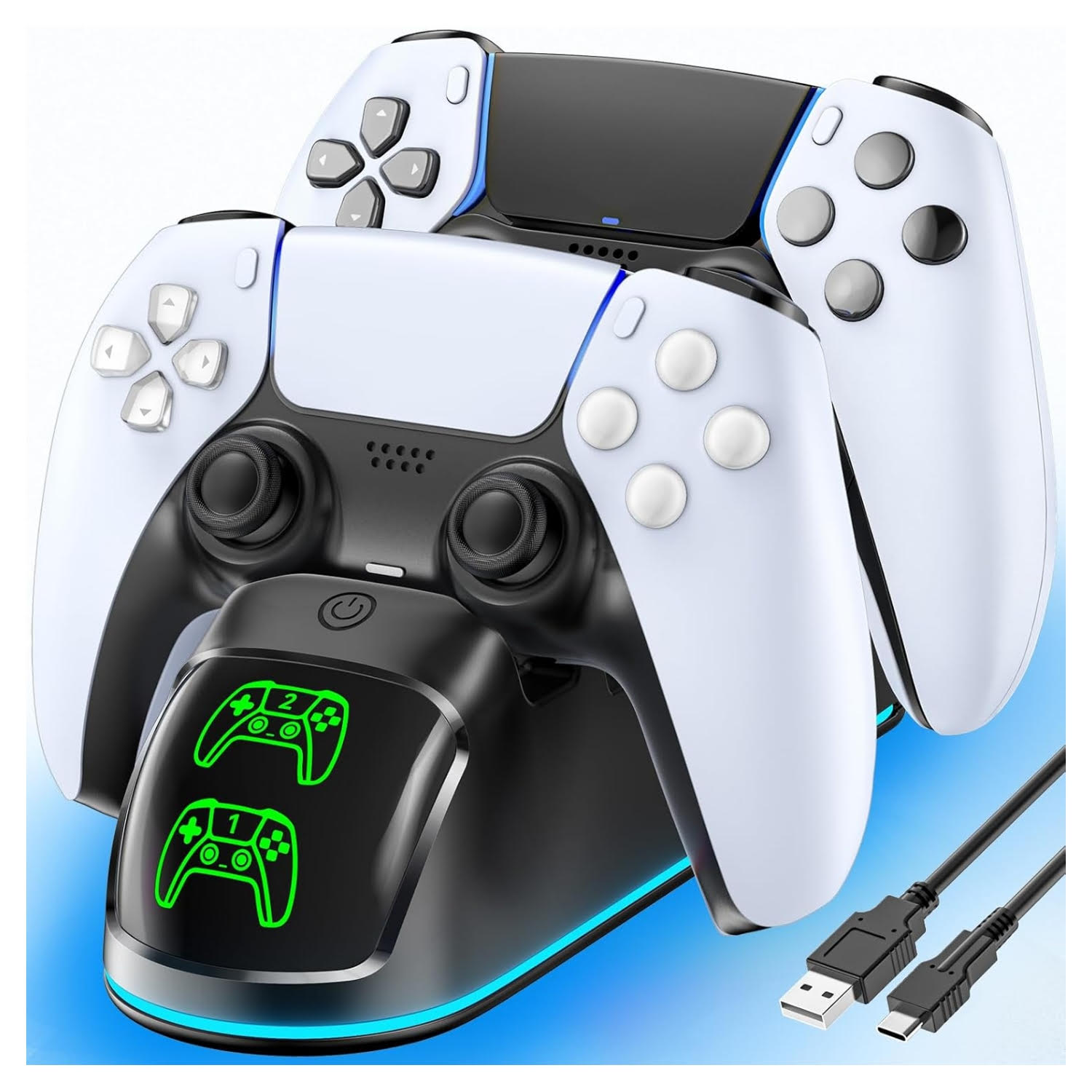 base cargador doble rapido para controles playstation 5 y dualsense edge con luces rgb ideal para gamers en chile