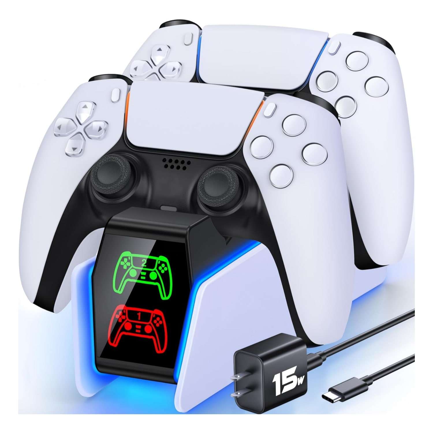 base cargador doble rapido para controles playstation 5 y dualsense edge con luces rgb ideal para gamers en chile