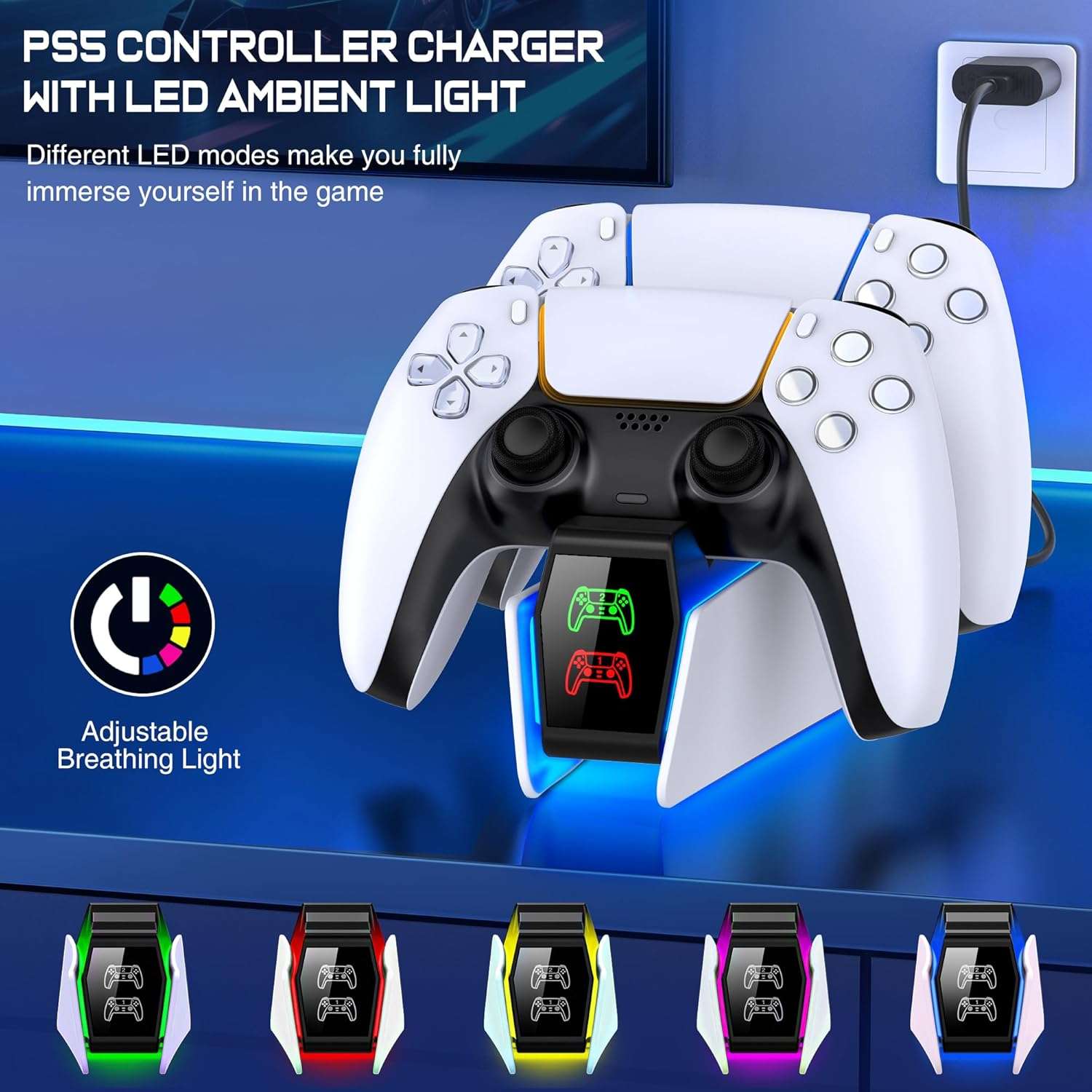 base cargador doble rapido para controles playstation 5 y dualsense edge con luces rgb ideal para gamers en chile