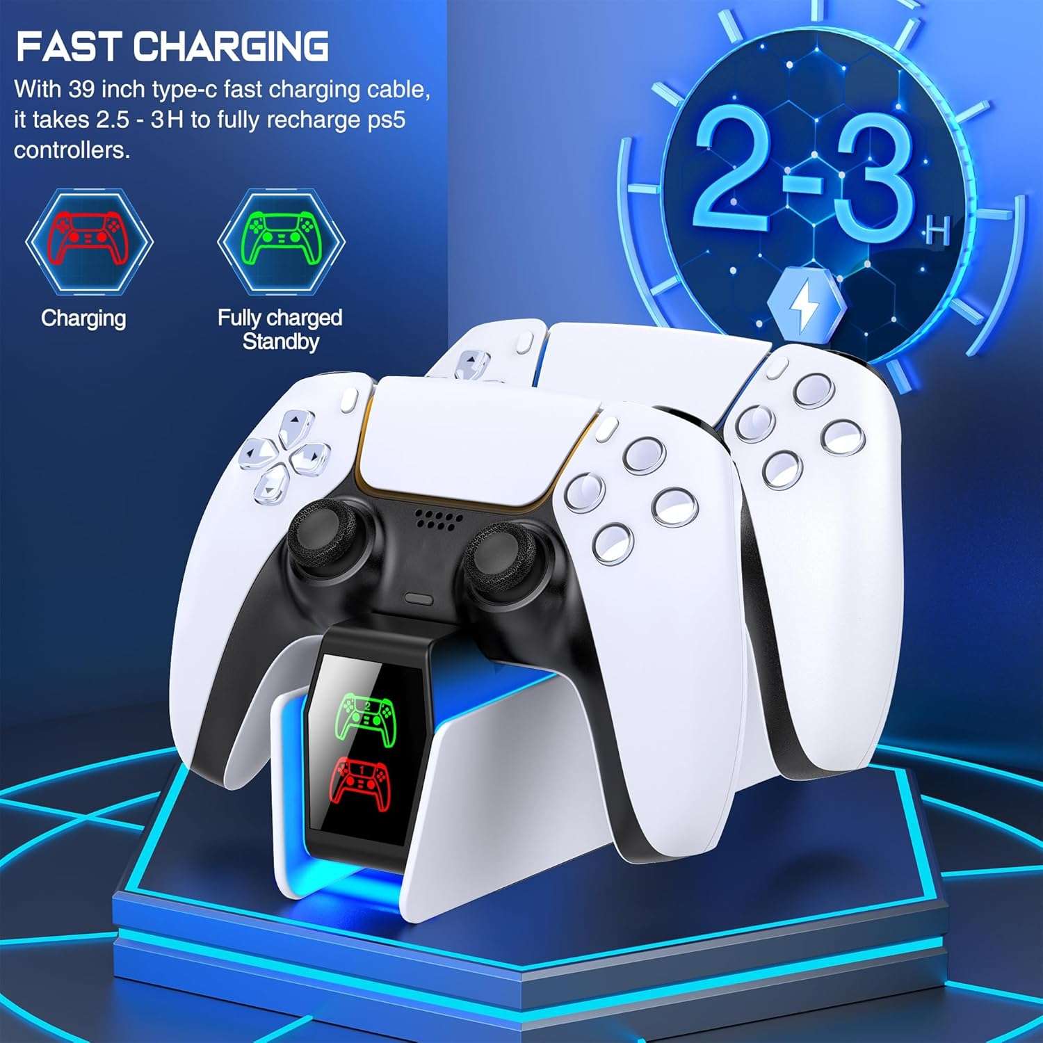 base cargador doble rapido para controles playstation 5 y dualsense edge con luces rgb ideal para gamers en chile