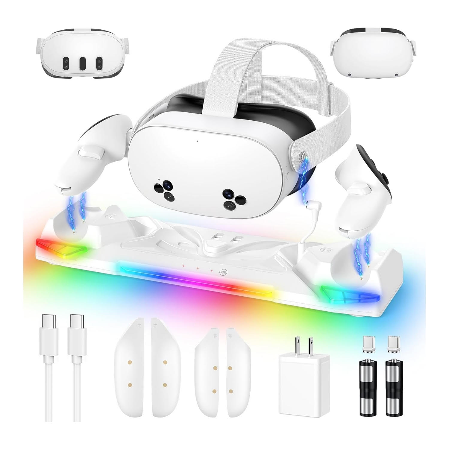 base de carga rapida magnetica 30w meta quest 3 y 2 con luces rgb y baterias recargables chile