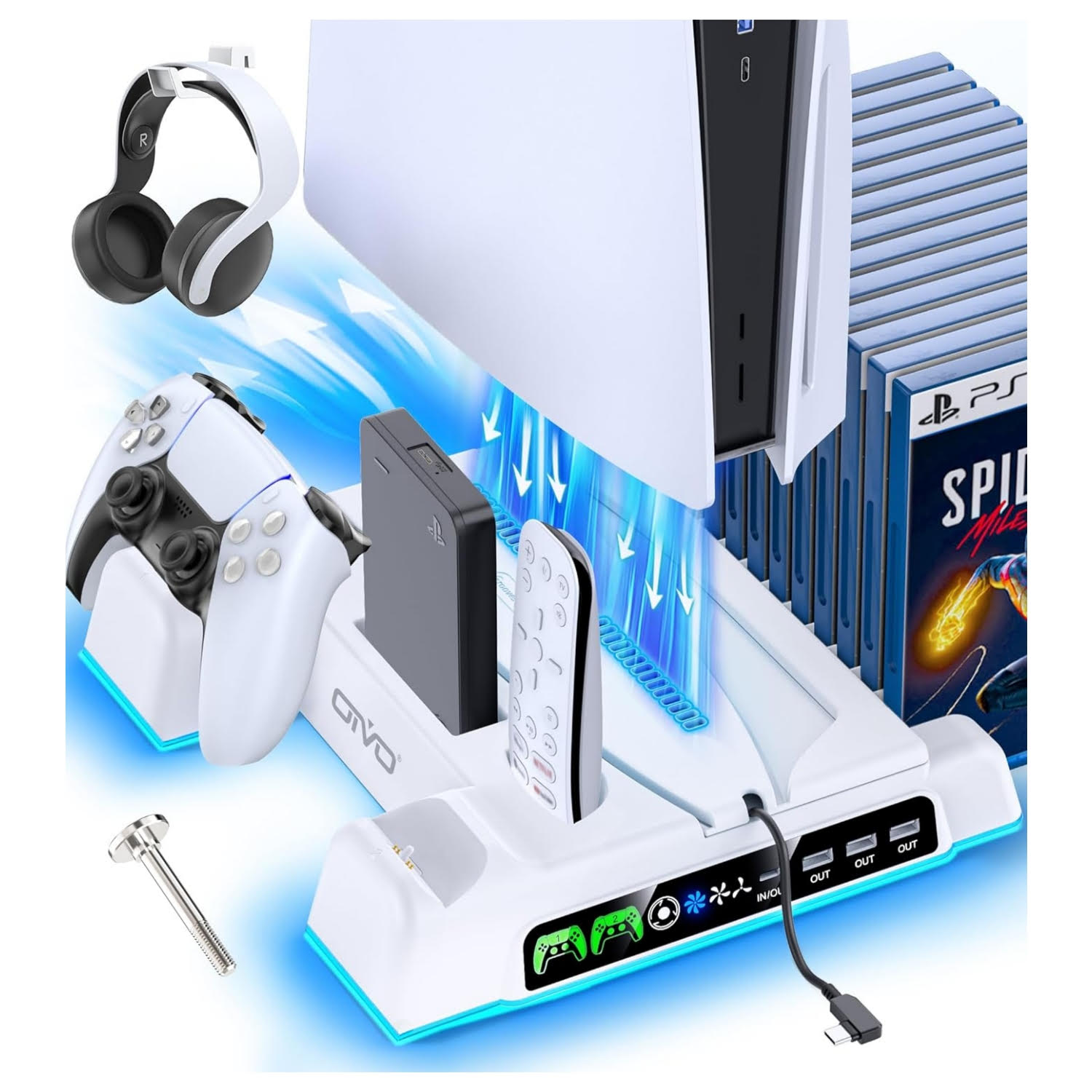 base soporte vertical con ventilador y cargador para consola playstation 5 slim y pro ideal para gamers en chile