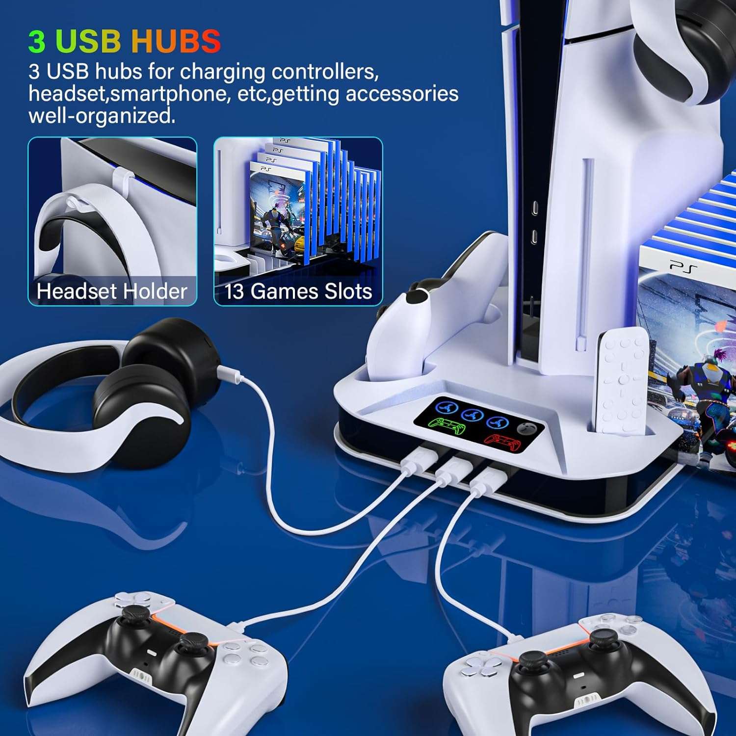 base soporte vertical con ventilador y cargador para consola playstation 5 slim y pro ideal para gamers en chile
