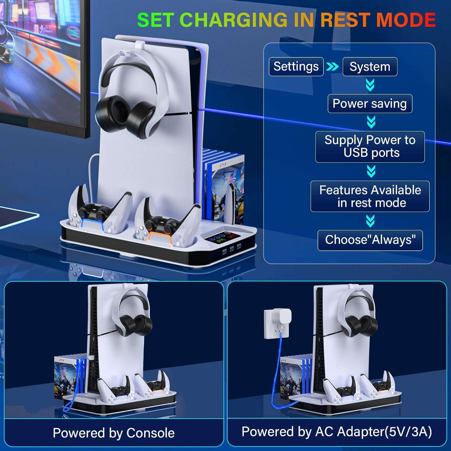 base soporte vertical con ventilador y cargador para consola playstation 5 slim y pro ideal para gamers en chile