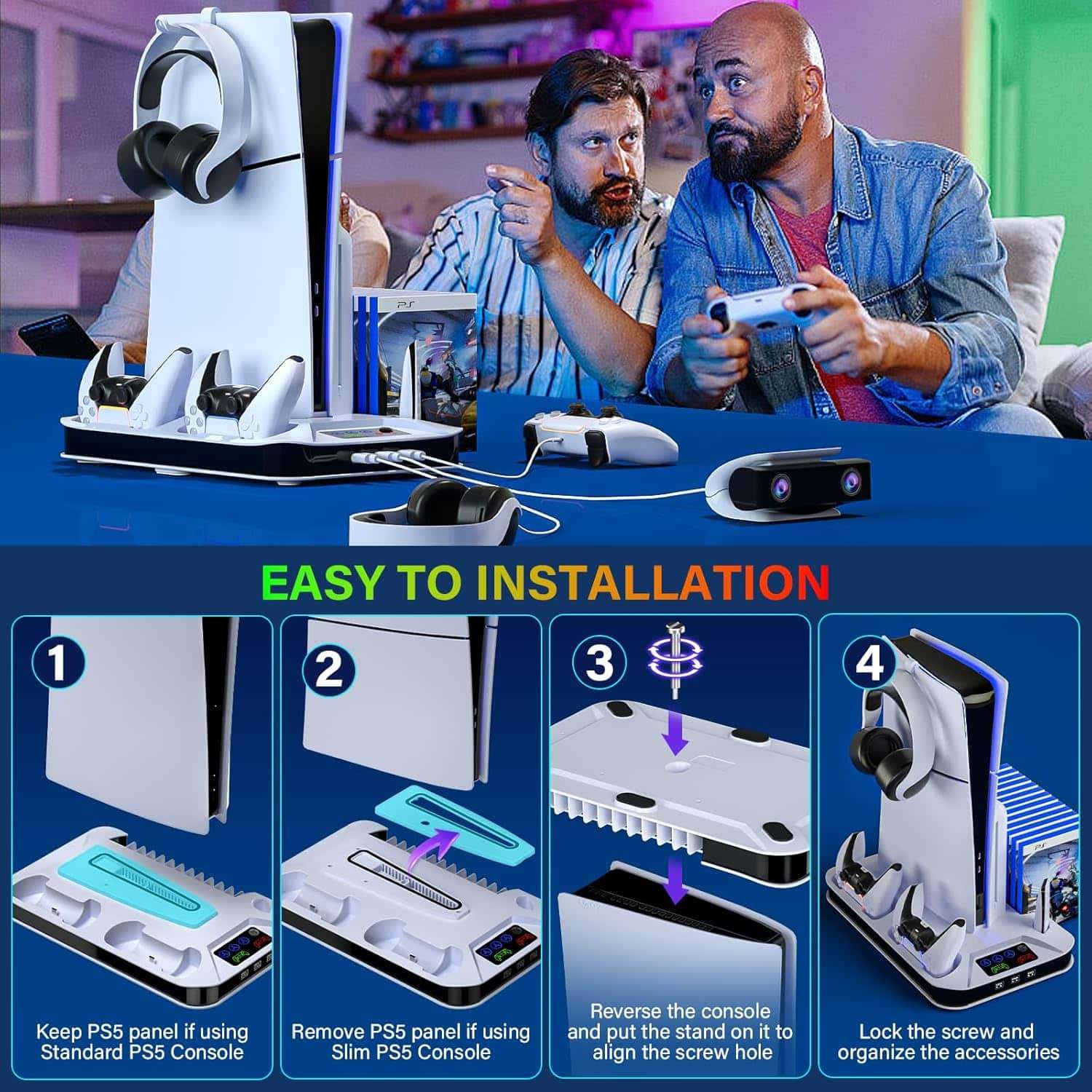 base soporte vertical con ventilador y cargador para consola playstation 5 slim y pro ideal para gamers en chile