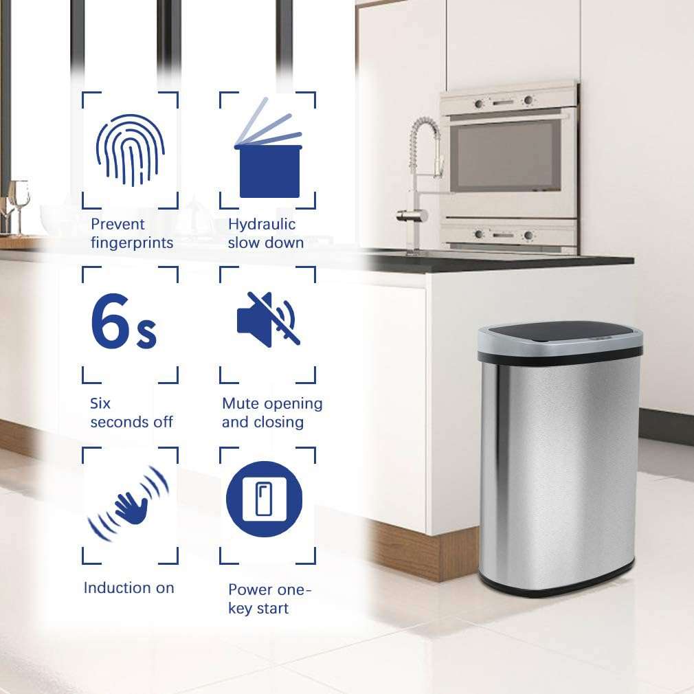 basurero automatico de acero inoxidable con sensor de movimiento 49 litros ideal para cocinas en chile