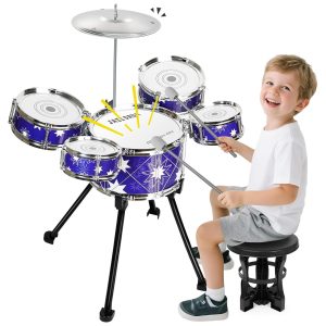 bateria musical juguete niños 5 tambores platillo silla baquetas espuma instrumento infantil regalo 3 años chile