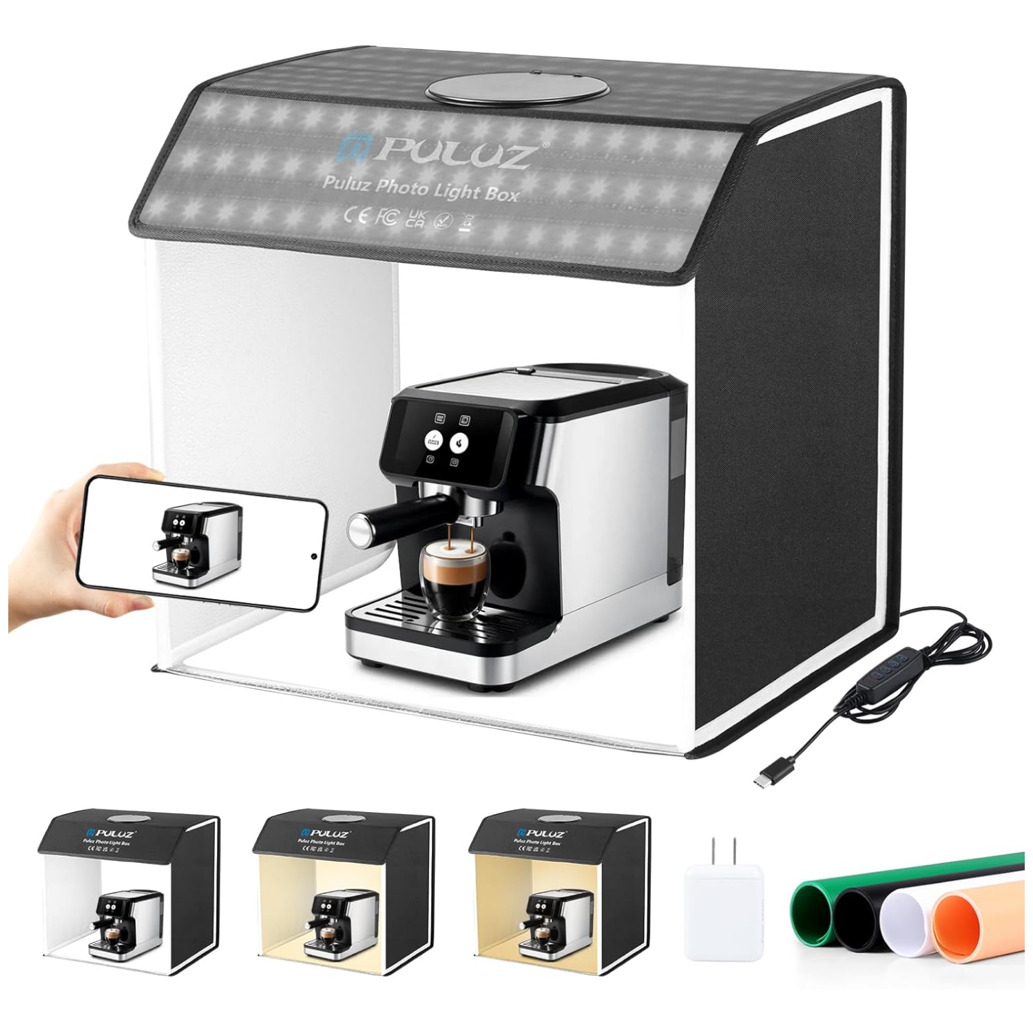 Caja de luz fotografia producto led regulable con fondos pvc tamaños 40cm y 60cm chile