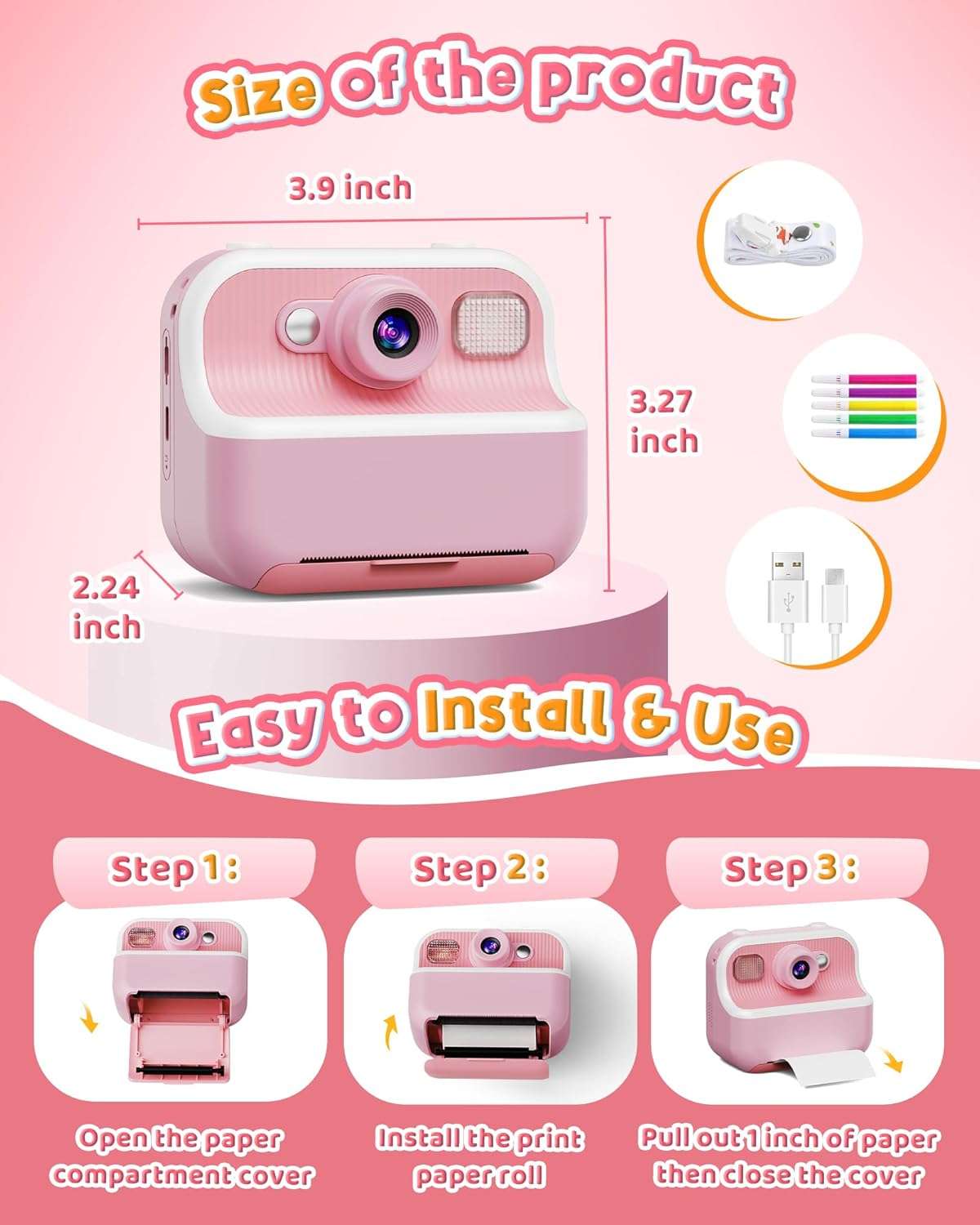 Cámara instantánea para niños con impresión térmica de fotos en blanco y negro y tarjeta de memoria de 32GB incluida.