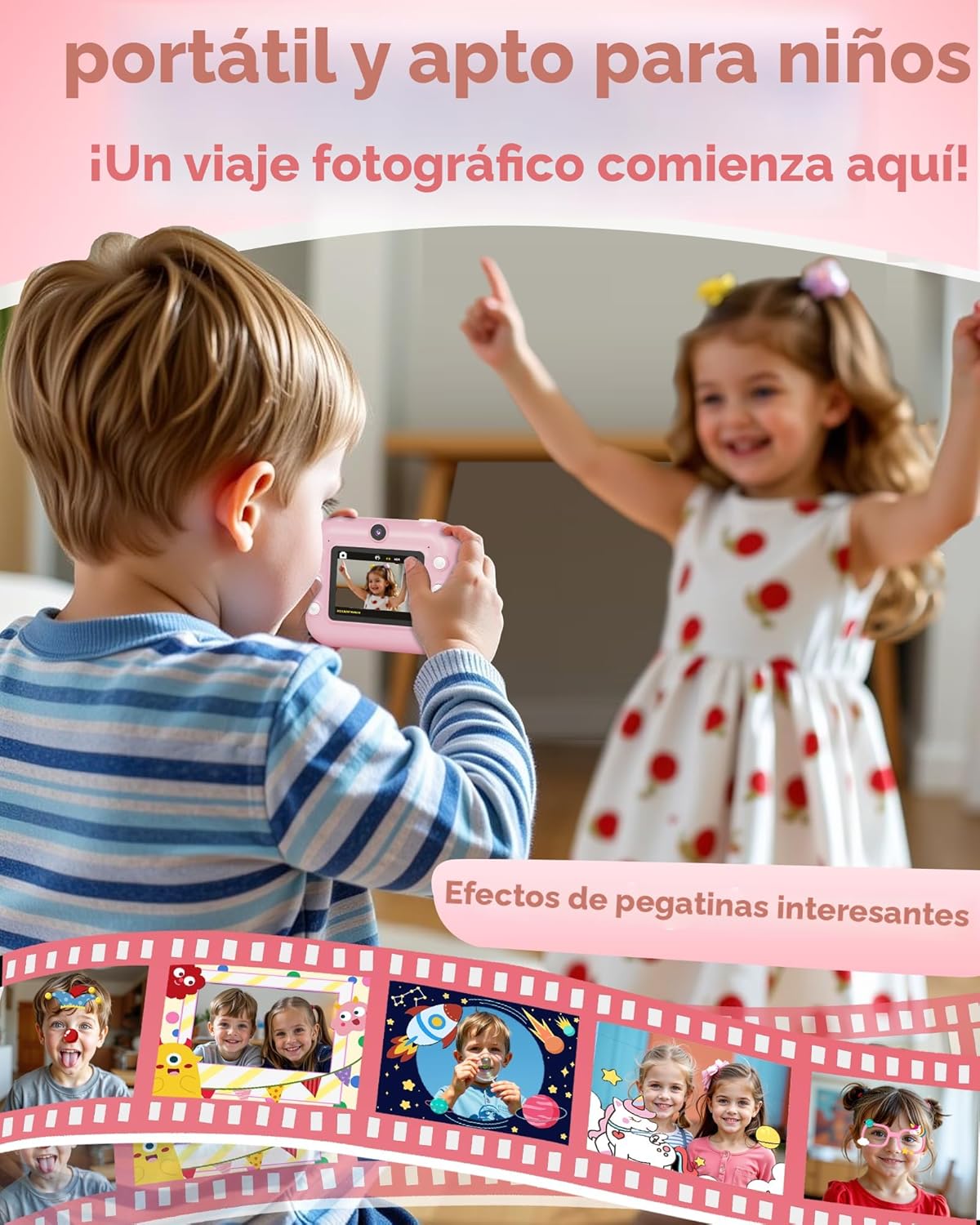 Cámara instantánea para niños con impresión térmica de fotos en blanco y negro y tarjeta de memoria de 32GB incluida.
