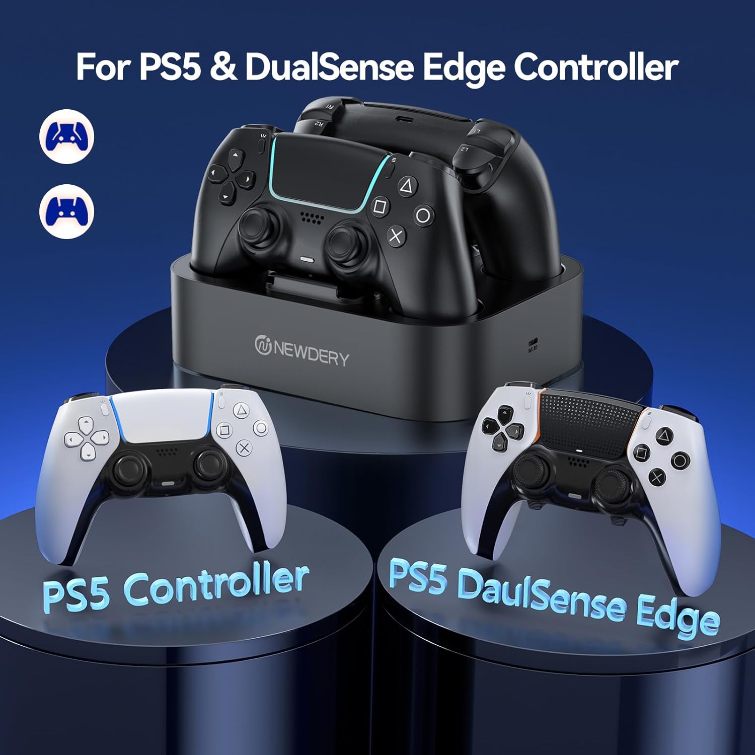 base cargador doble rapido para controles playstation 5 y dualsense edge con luces led ideal para gamers en chile