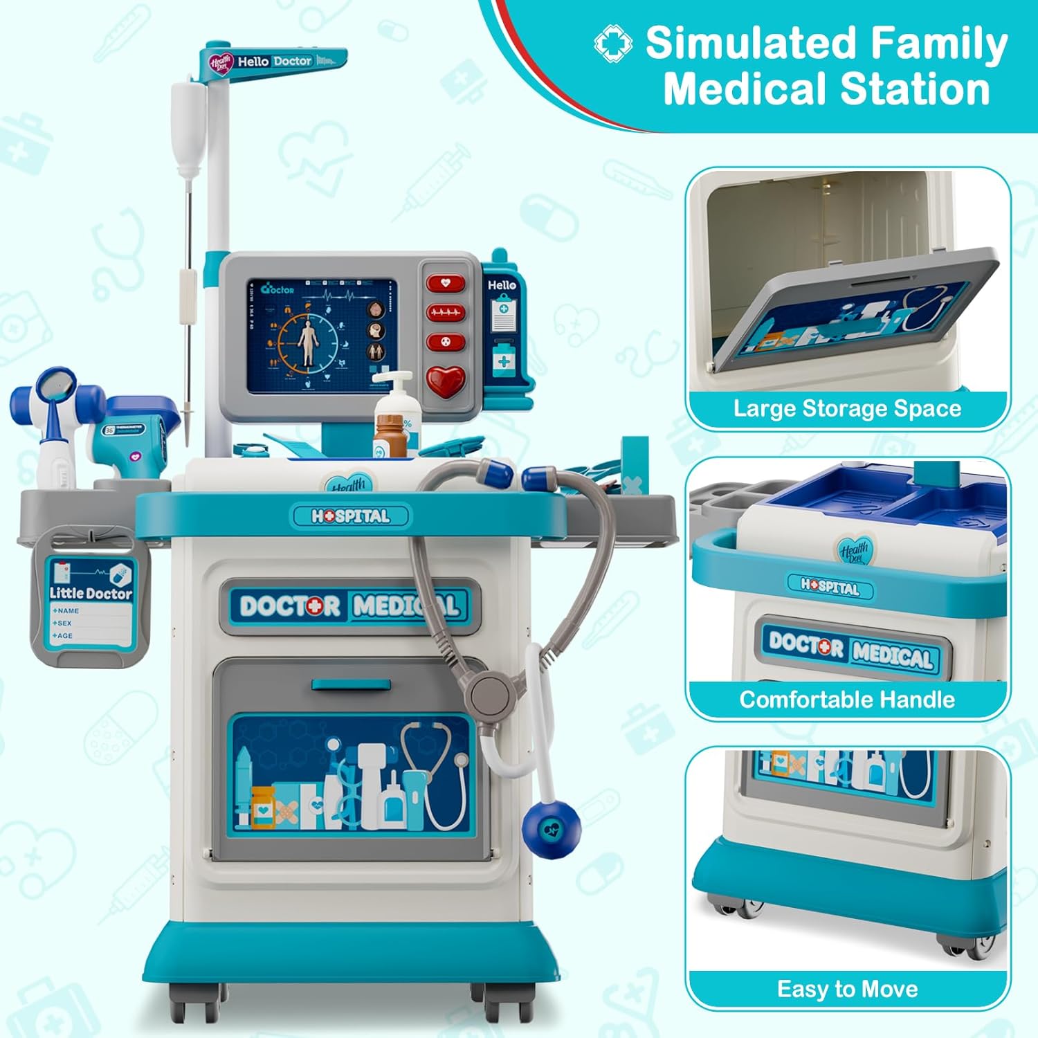 carrito doctor juguete niños luces sonido disfraz medico 26 piezas set enfermeria infantil regalo 3 años chile educativo