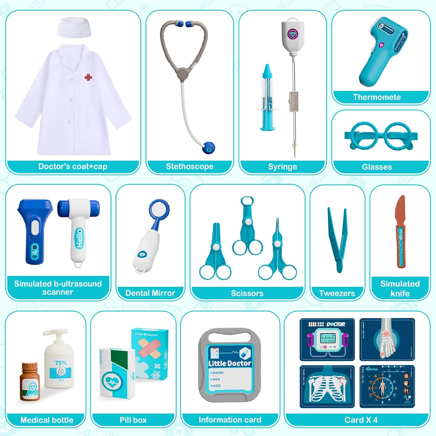 carrito doctor juguete niños luces sonido disfraz medico 26 piezas set enfermeria infantil regalo 3 años chile educativo