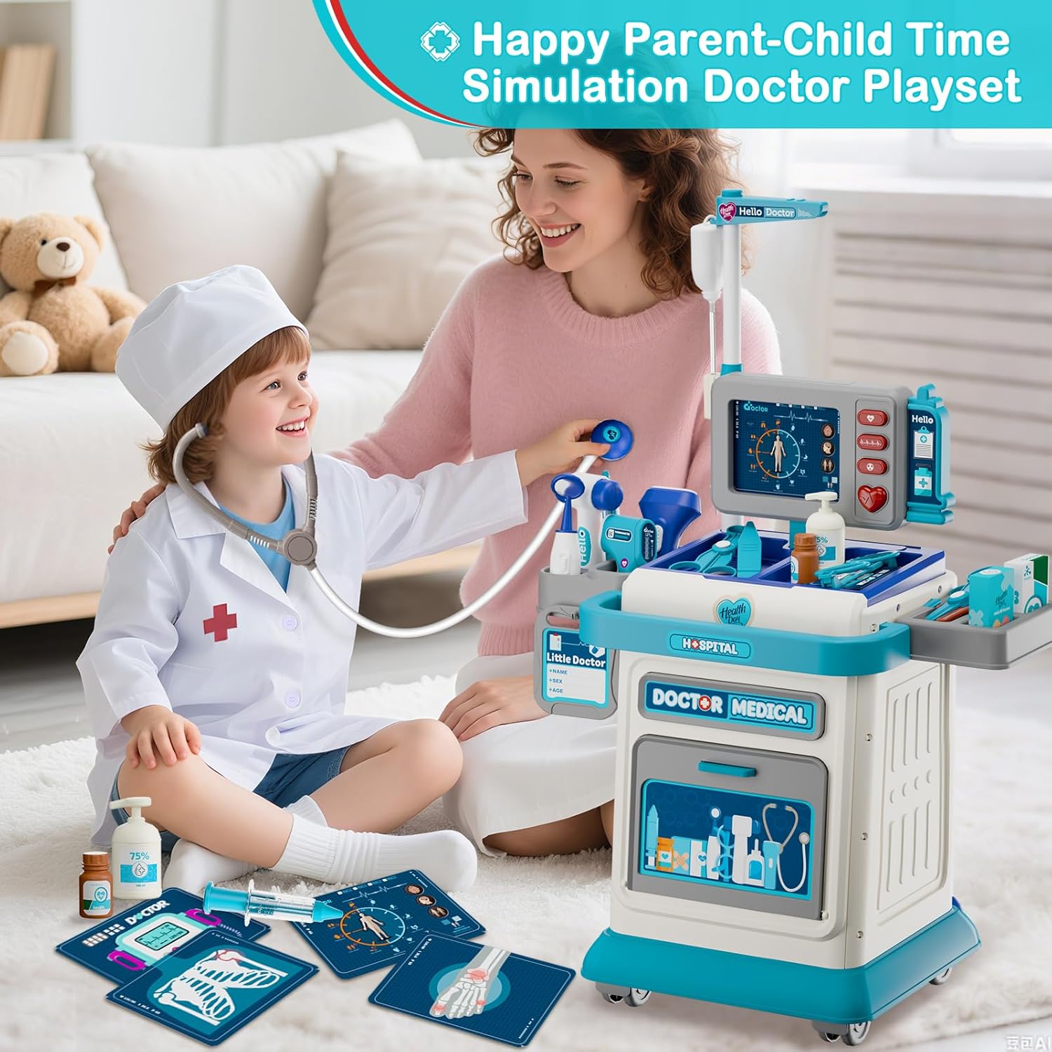 carrito doctor juguete niños luces sonido disfraz medico 26 piezas set enfermeria infantil regalo 3 años chile educativo