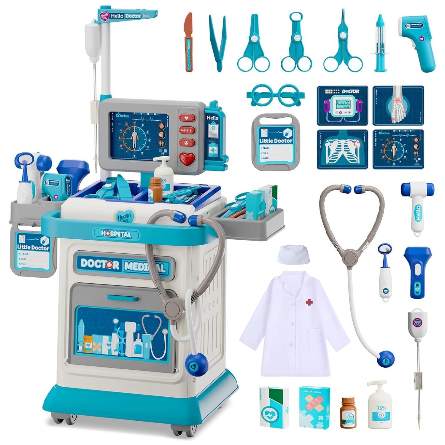 carrito doctor juguete niños luces sonido disfraz medico 26 piezas set enfermeria infantil regalo 3 años chile educativo