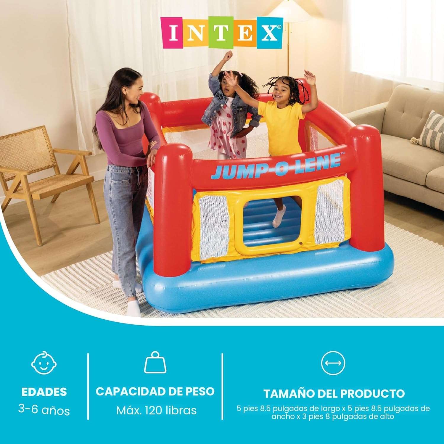 castillo inflable intex 174x174 cm saltarin niños 3 a 6 años juego interior exterior base acolchada medidas exactas chile