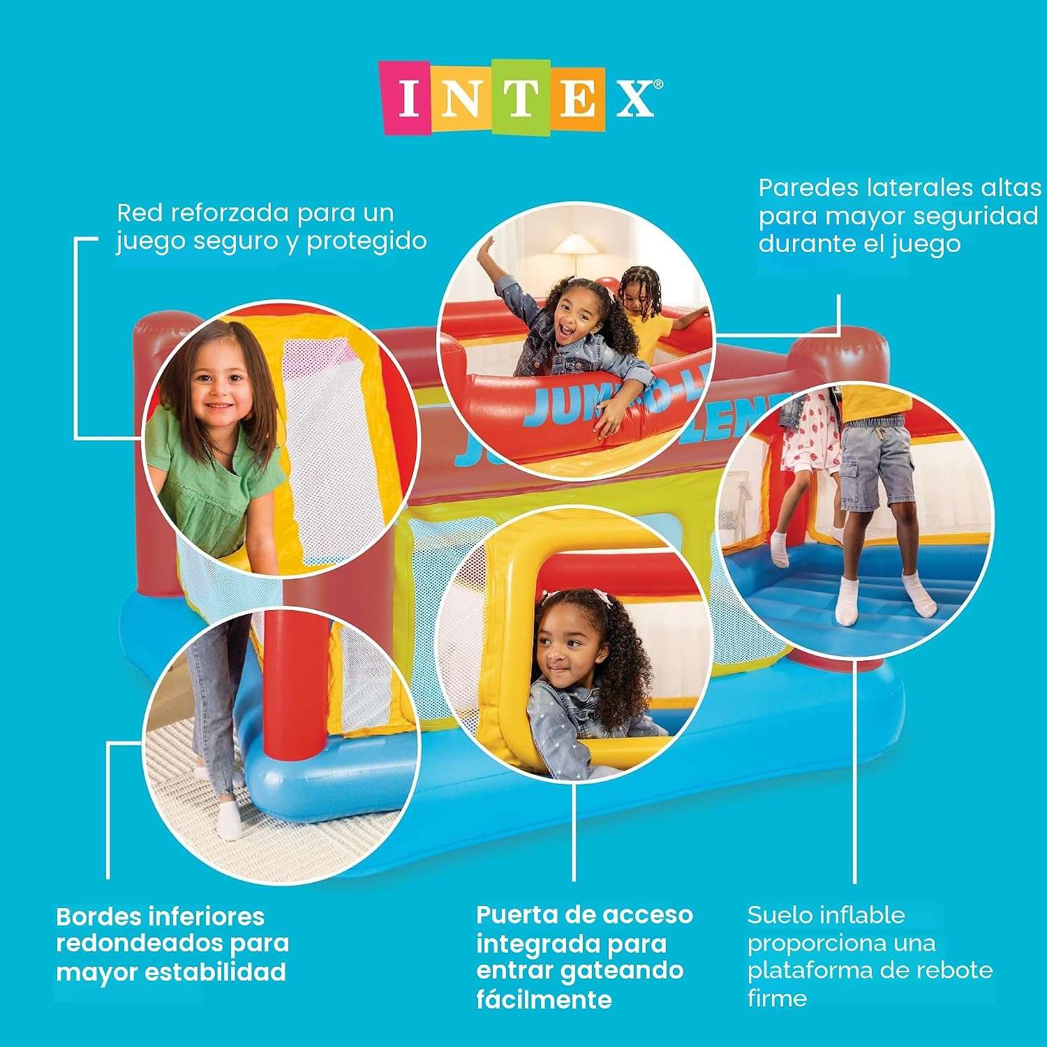 castillo inflable intex 174x174 cm saltarin niños 3 a 6 años juego interior exterior base acolchada medidas exactas chile