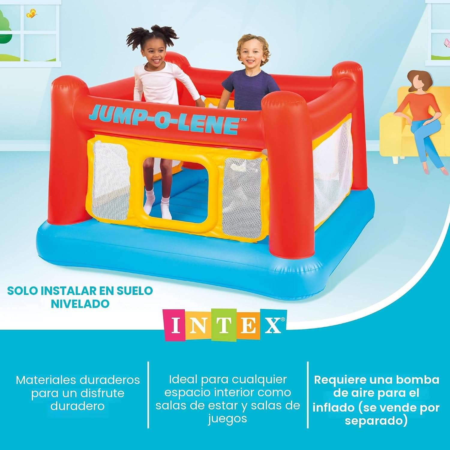 castillo inflable intex 174x174 cm saltarin niños 3 a 6 años juego interior exterior base acolchada medidas exactas chile