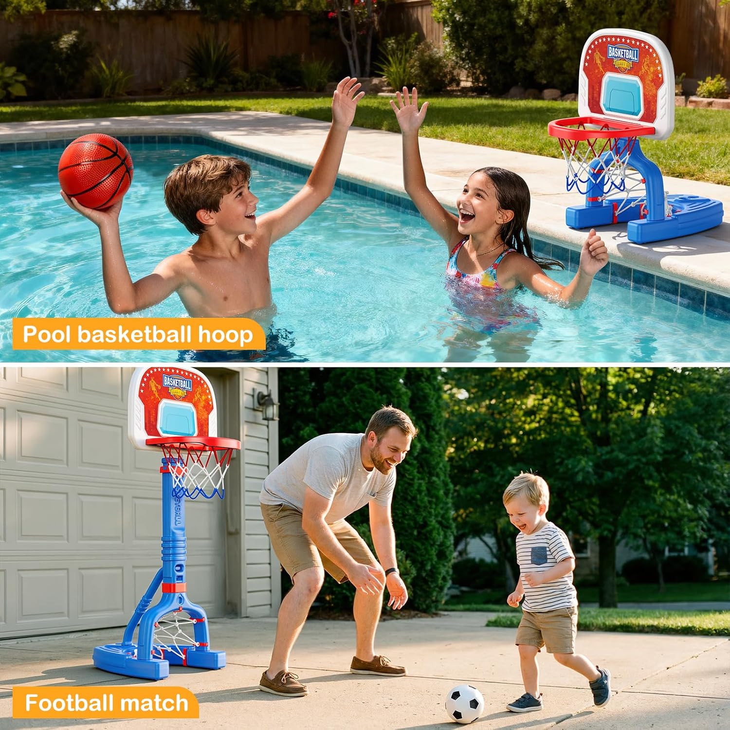 centro deportivo 2 en 1 aro basquetbol arco futbol niños ajustable juguete piscina pack 4 pelotas regalo infantil chile
