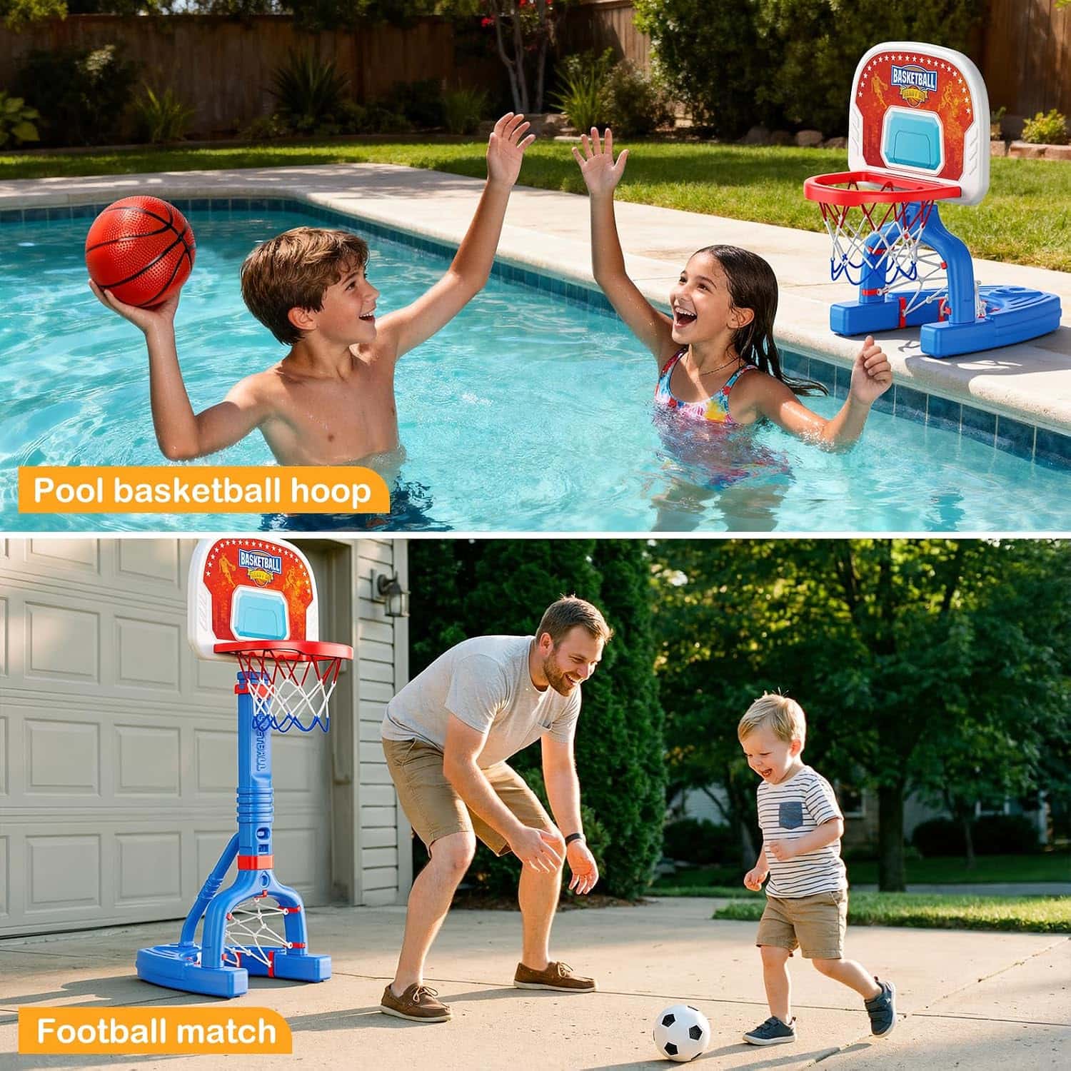 centro deportivo 2 en 1 aro basquetbol arco futbol niños ajustable juguete piscina pack 4 pelotas regalo infantil chile