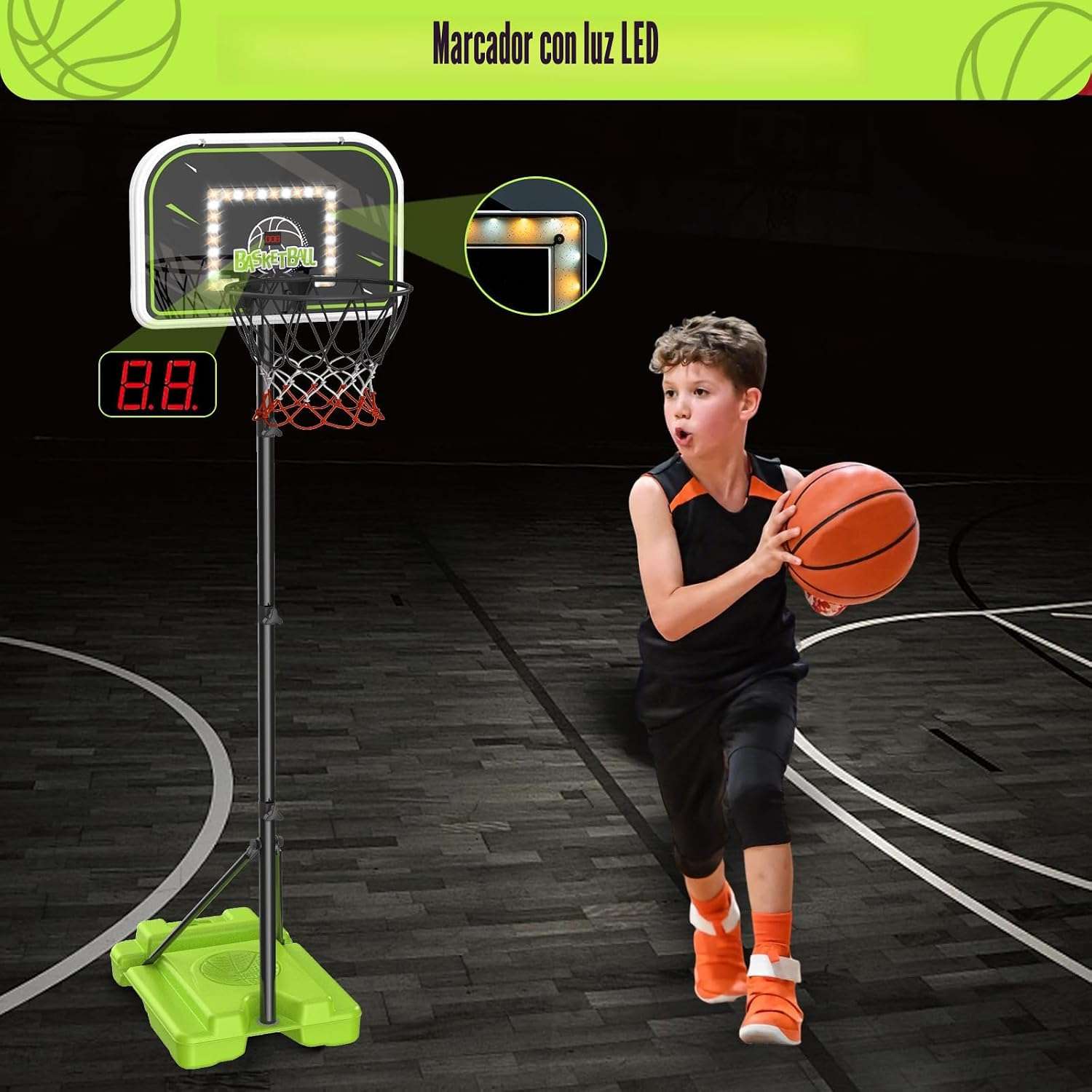 centro deportivo 4 en 1 aro basquetbol beisbol lanzador automatico marcador led juguete niños 3 a 8 años ajustable 180cm chile