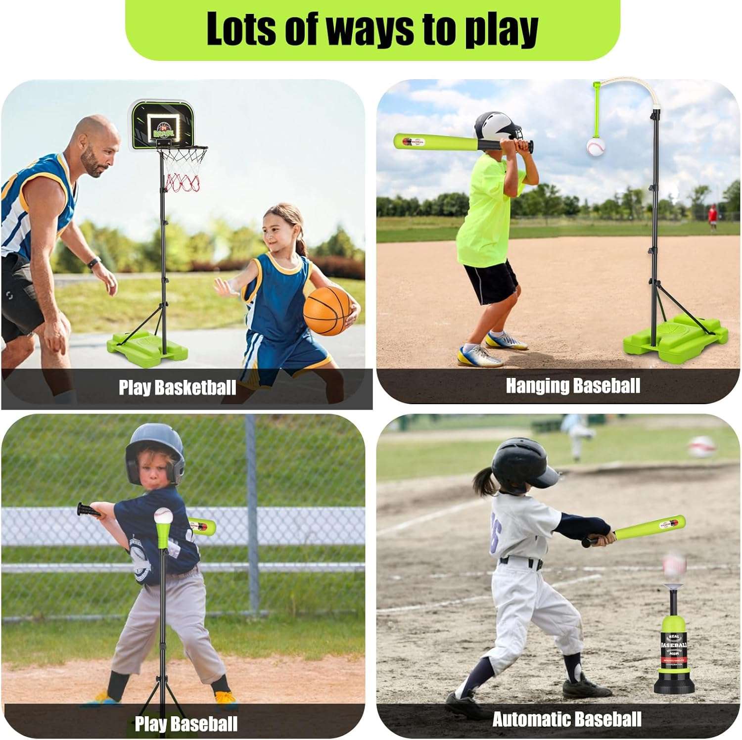 centro deportivo 4 en 1 aro basquetbol beisbol lanzador automatico marcador led juguete niños 3 a 8 años ajustable 180cm chile